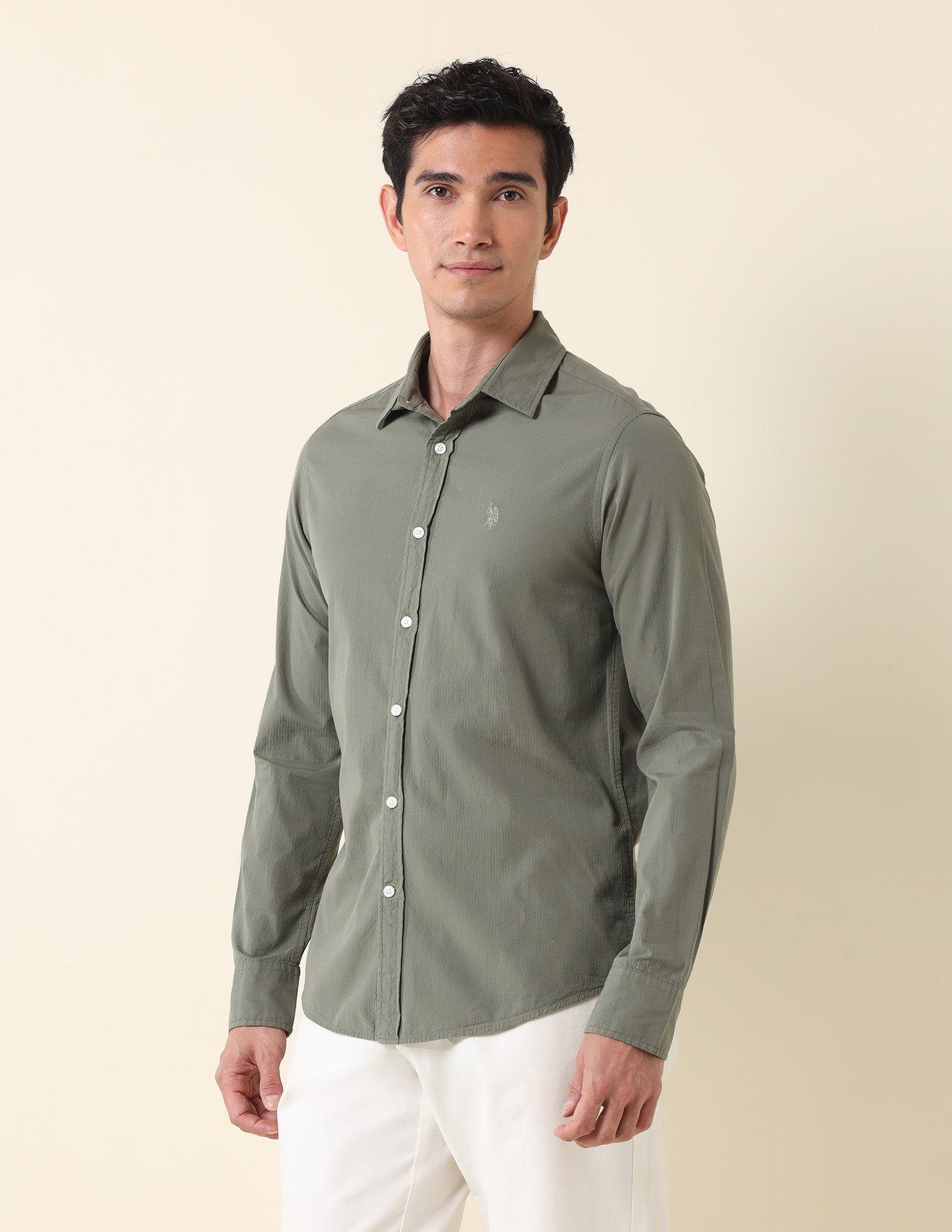 Solid Tailored Fit Shirt Olive - U.S. Polo Assn. India | Large