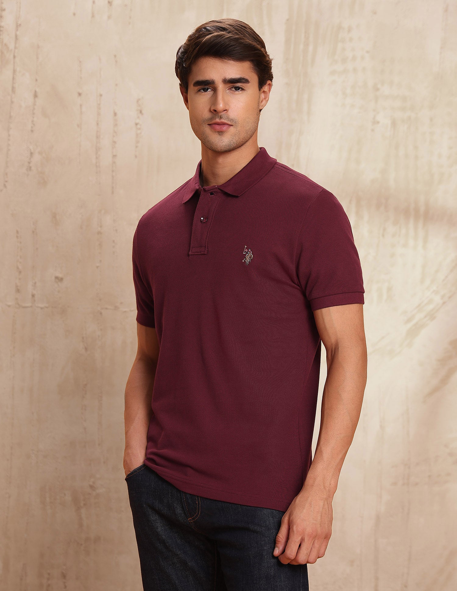 Textured Pure Cotton Polo Shirt Maroon - U.S. POLO ASSN. | Large
