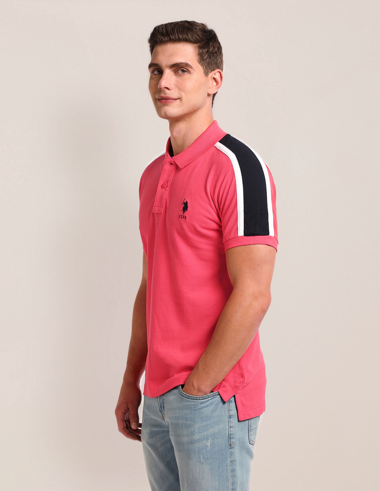Colour Block Slim Fit Polo Shirt Pink - U.S. Polo Assn. India | Large