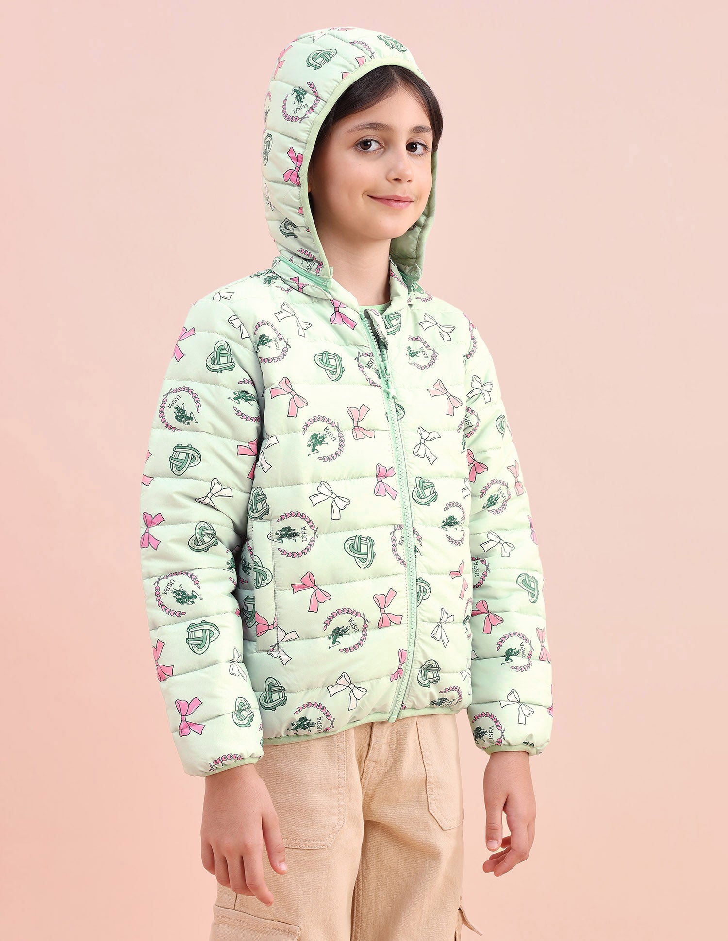 Graphic Printed Puffer Jacket Green - U.S. POLO ASSN. | Large