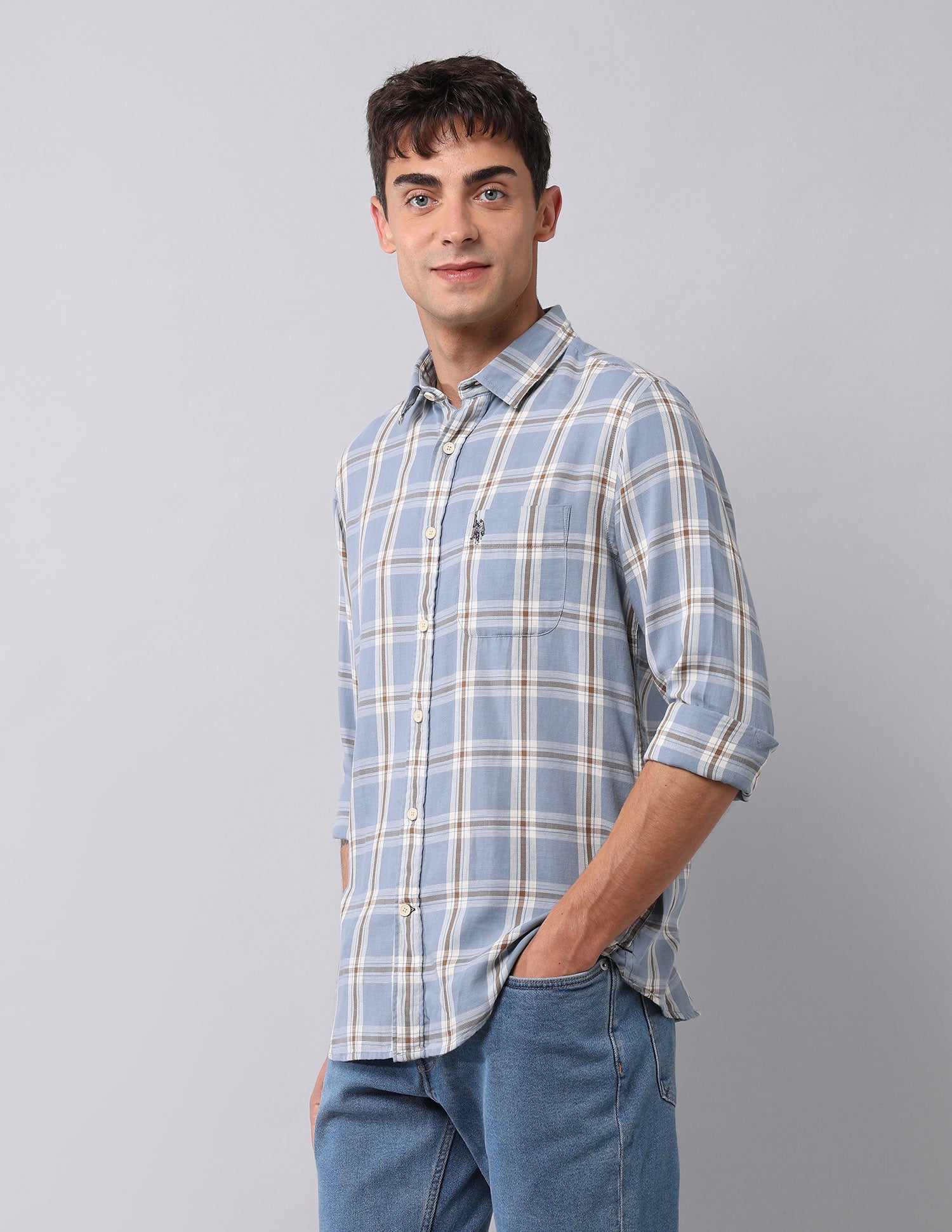 Tartan Checked Regular Fit Shirt Light Blue - U.S. Polo Assn. India | Large