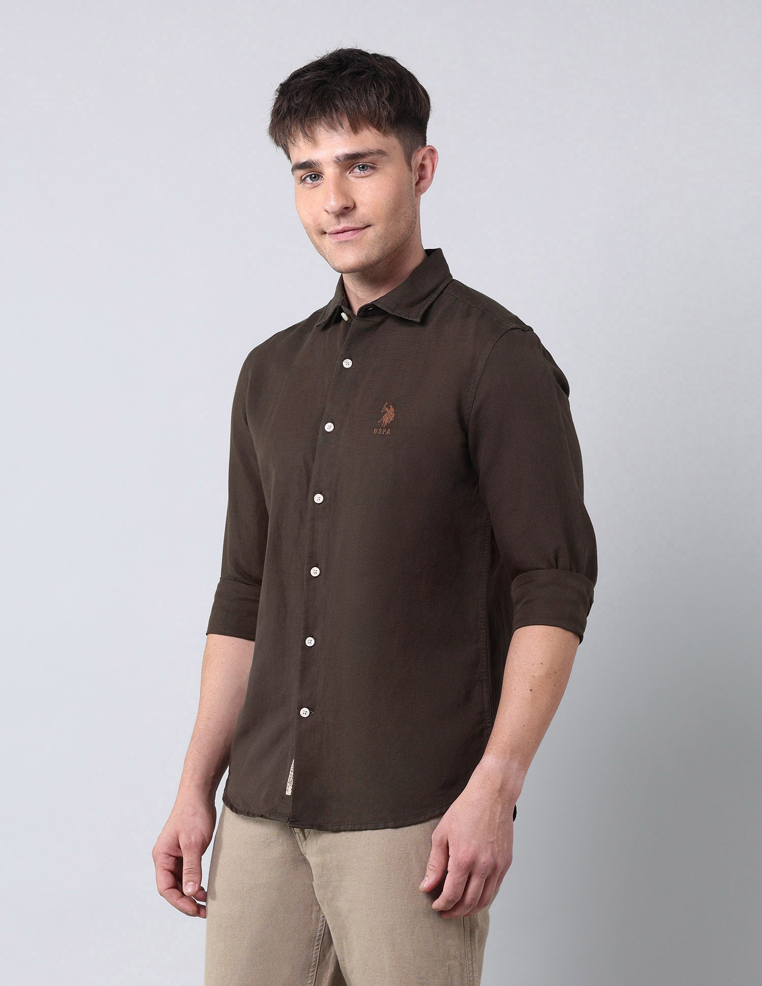 Solid Regular Fit Poplin Shirt Choco - U.S. Polo Assn. India | Large