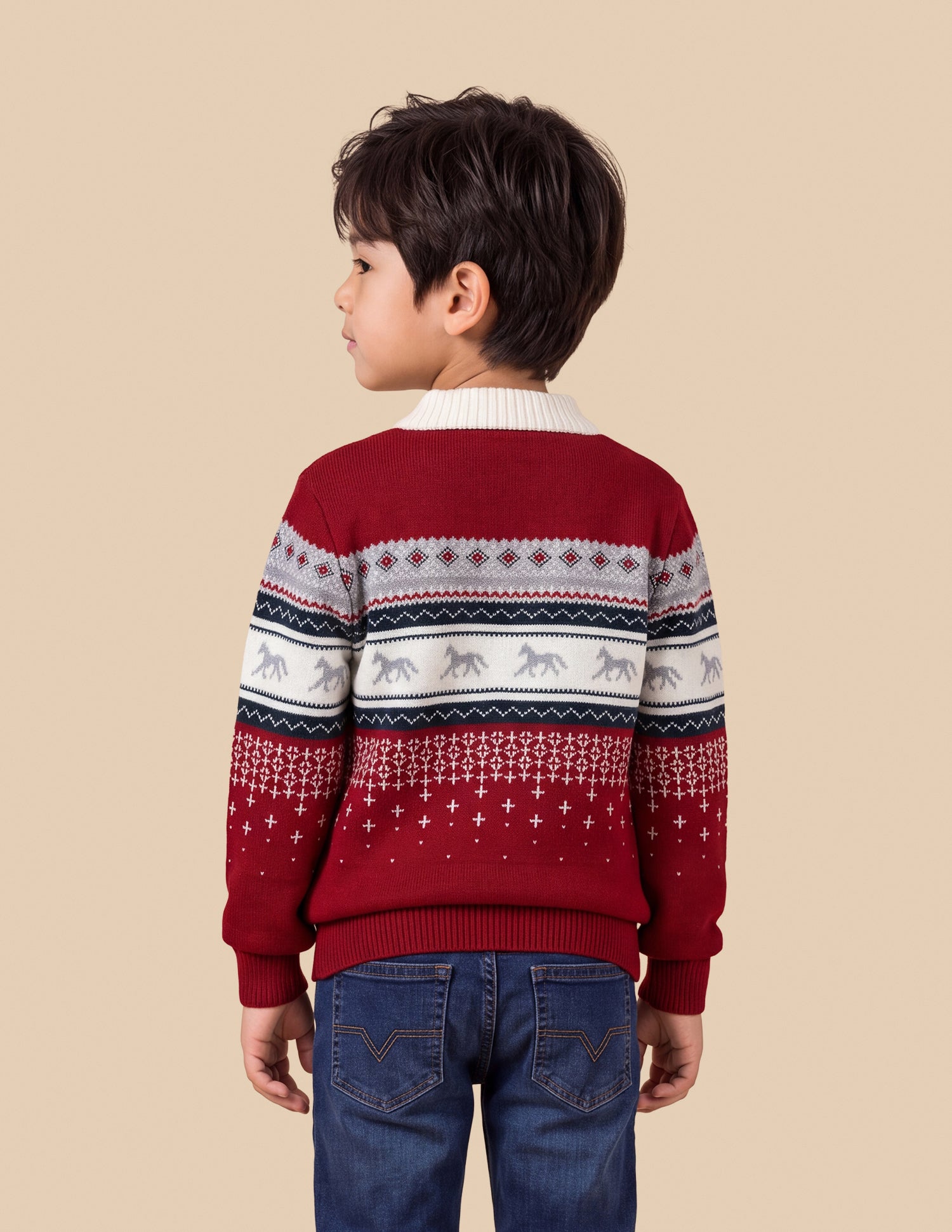 Geometric Patterned Knit Regular Fit Sweater Red - U.S. Polo Assn. India | Large