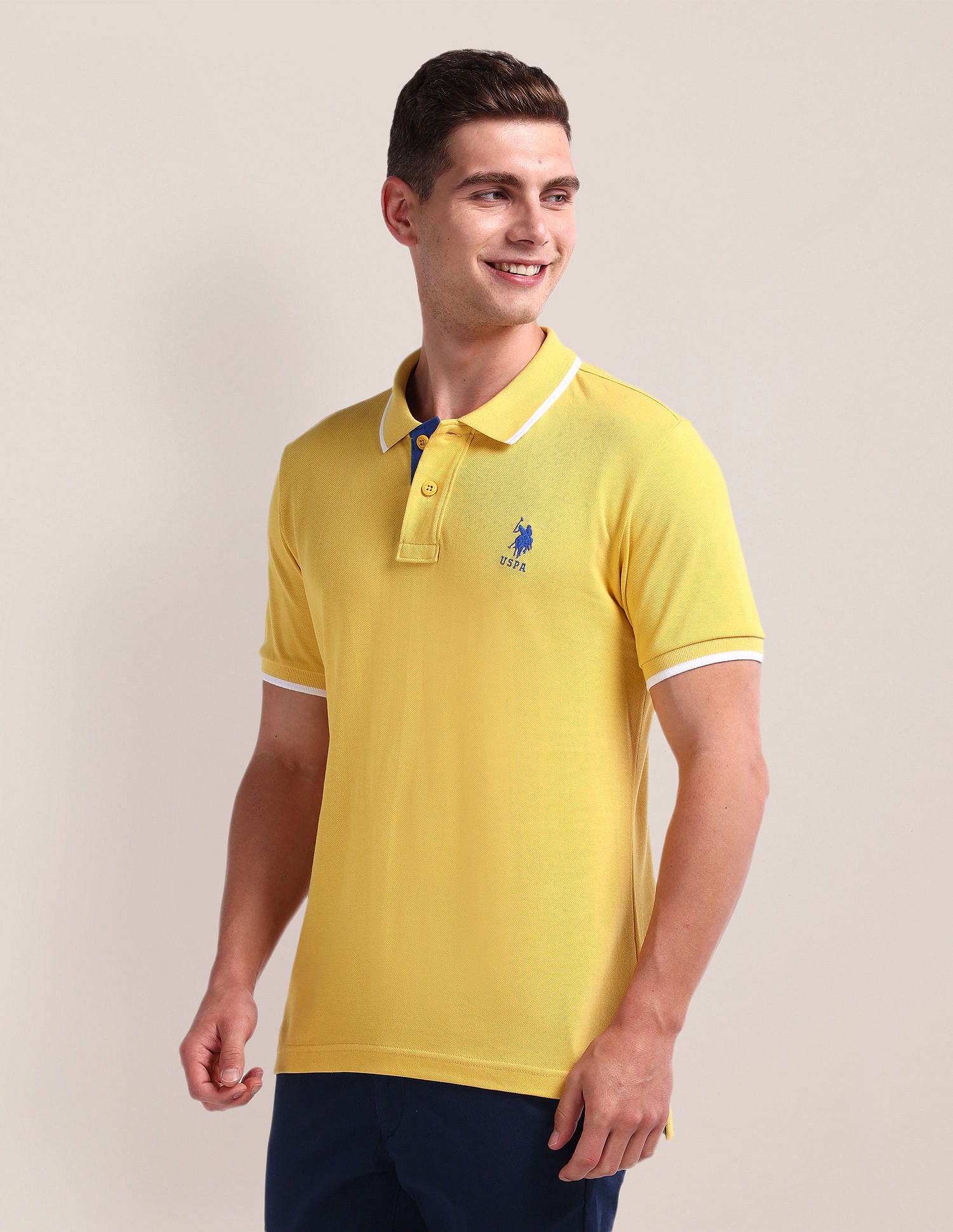 Slim Fit Solid Polo Shirt Yellow - U.S. Polo Assn. India | Large