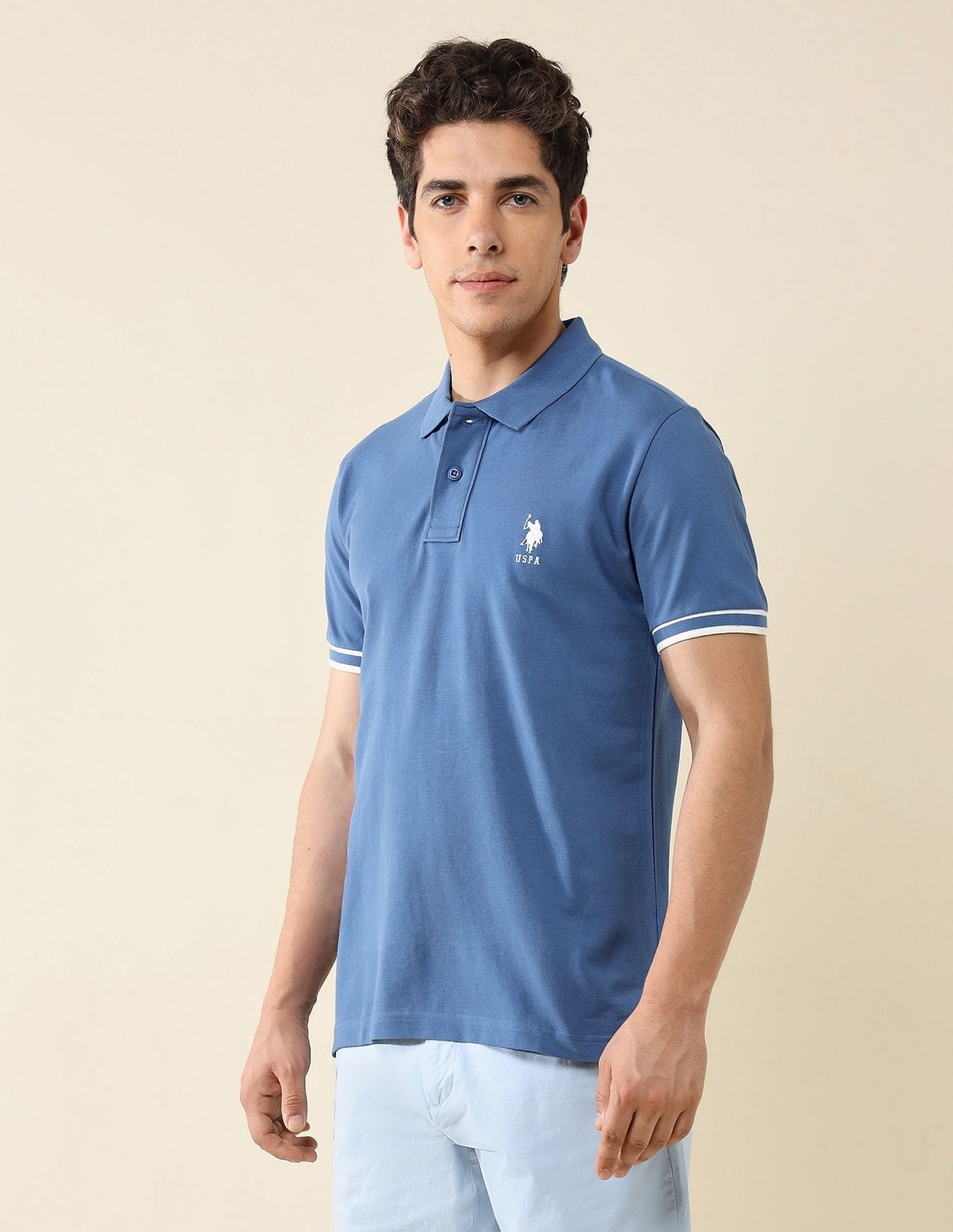 Striped Placket Slim Fit Polo Shirt Blue - U.S. Polo Assn. India | Large