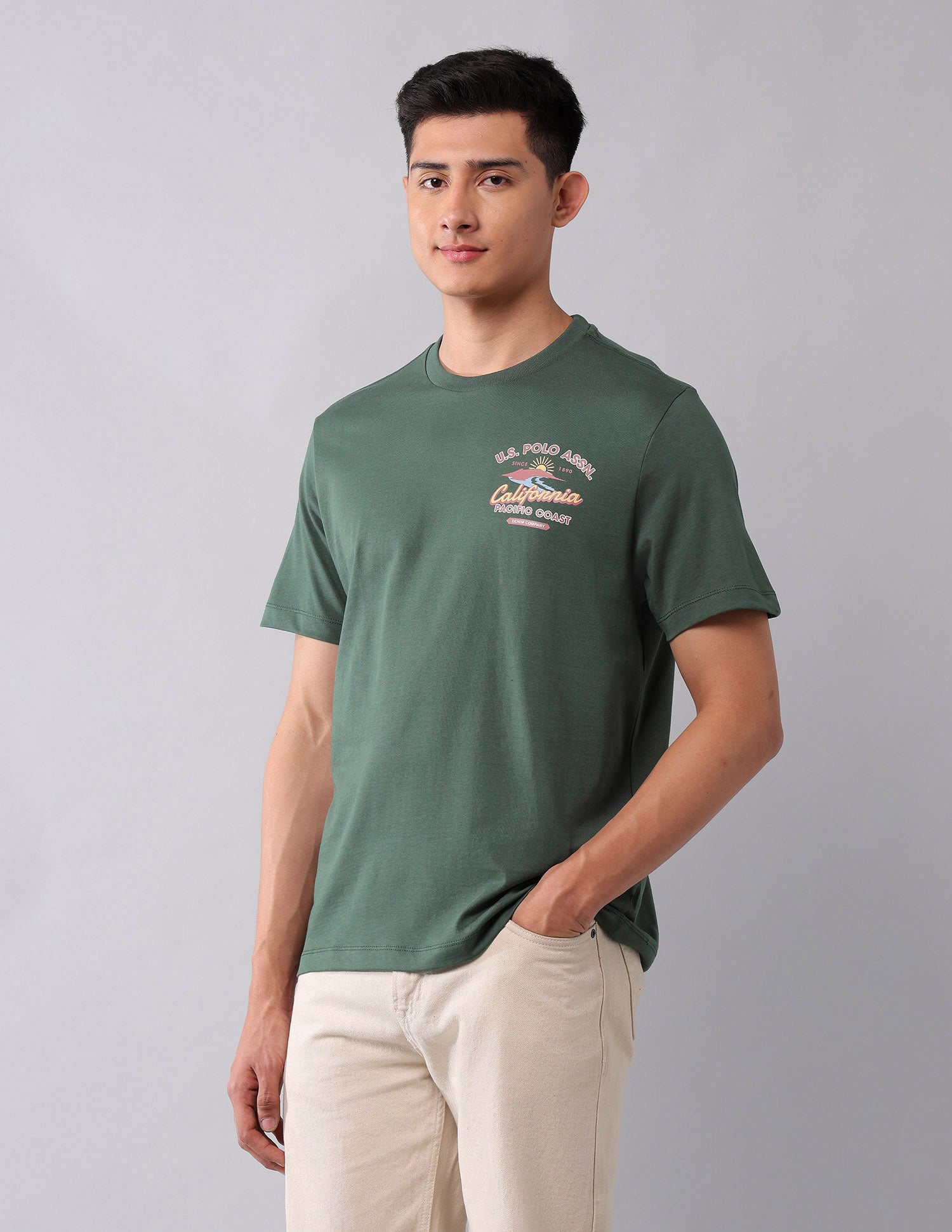 Brand Printed Muscle Fit T-Shirt Olive - U.S. Polo Assn. India | Large