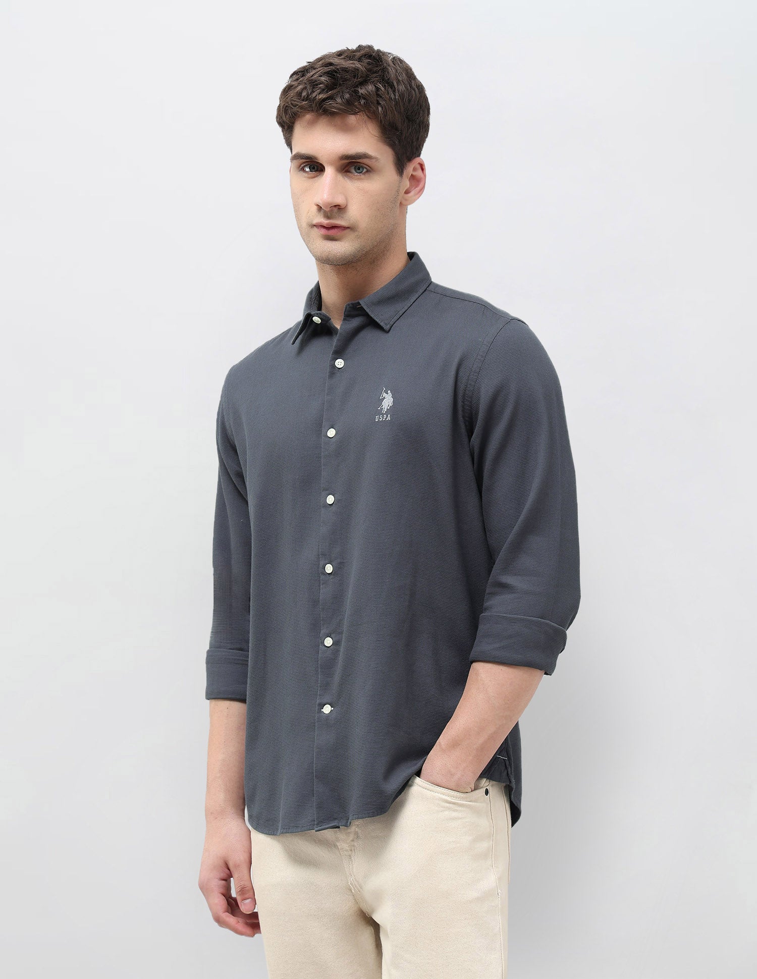 Textured Regular Fit Shirt Charcoal - U.S. POLO ASSN. | Large