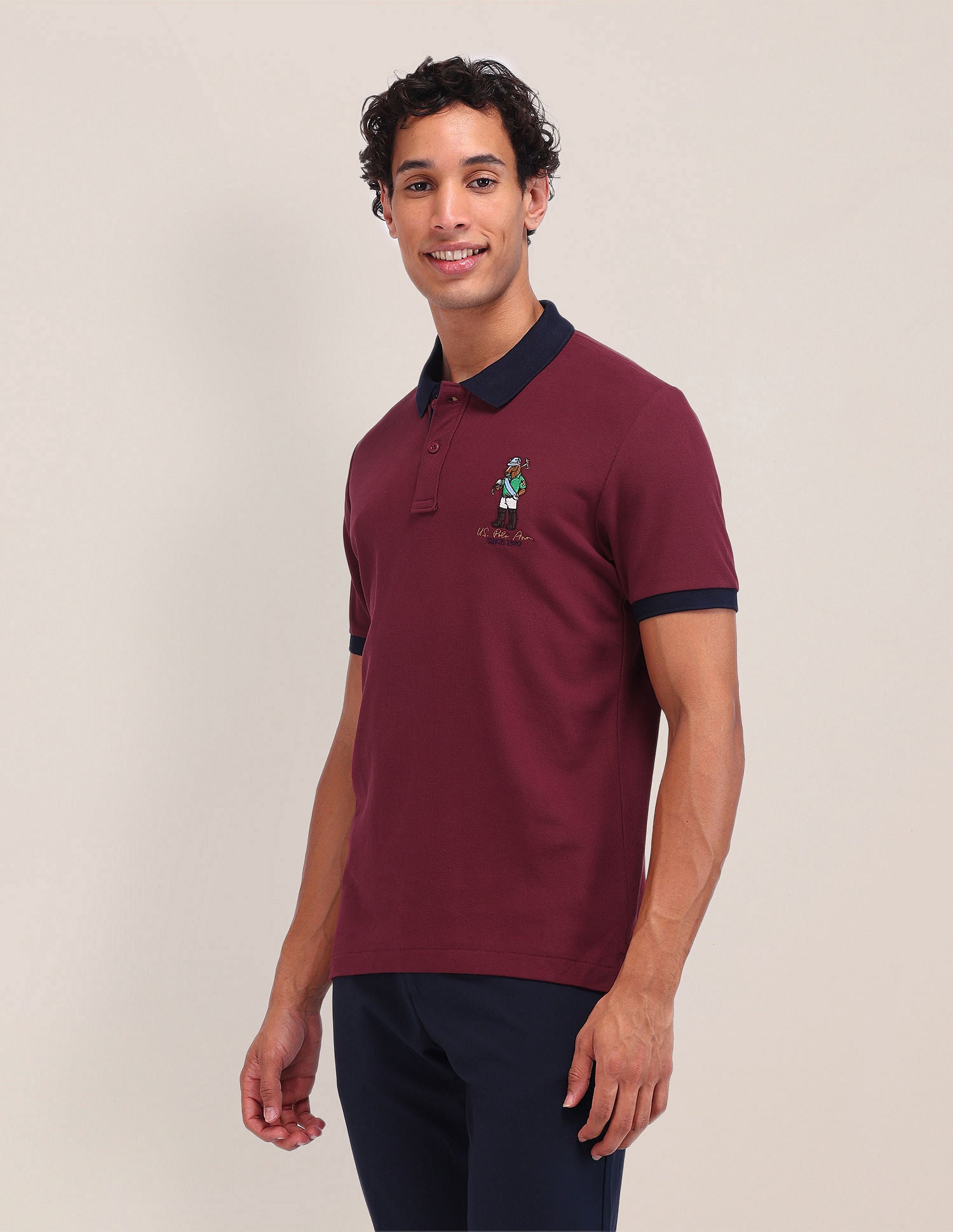 Slim Fit Solid Polo Shirt Maroon - U.S. Polo Assn. India | Large