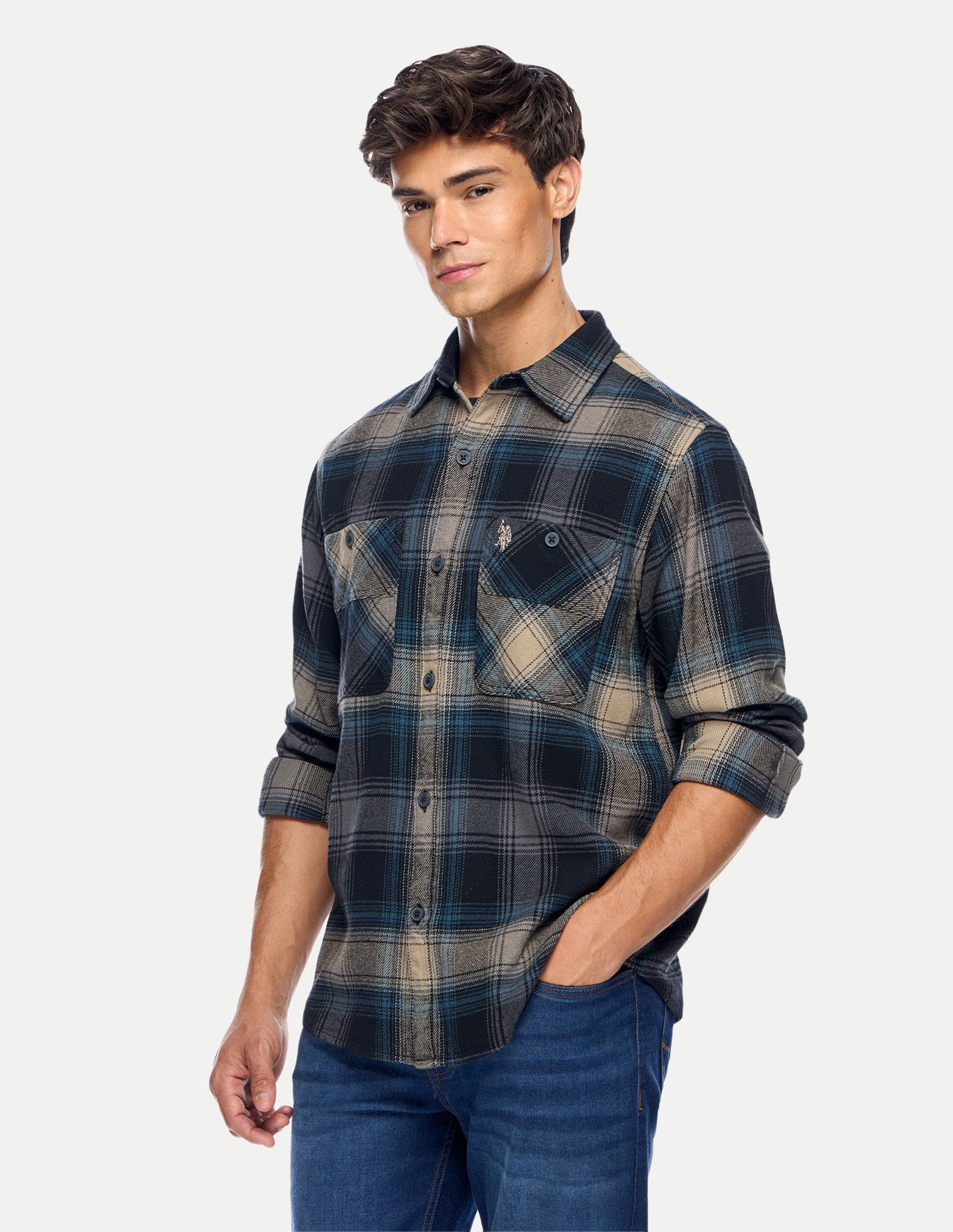 Checked Regular Fit Shacket Navy - U.S. Polo Assn. India | Large