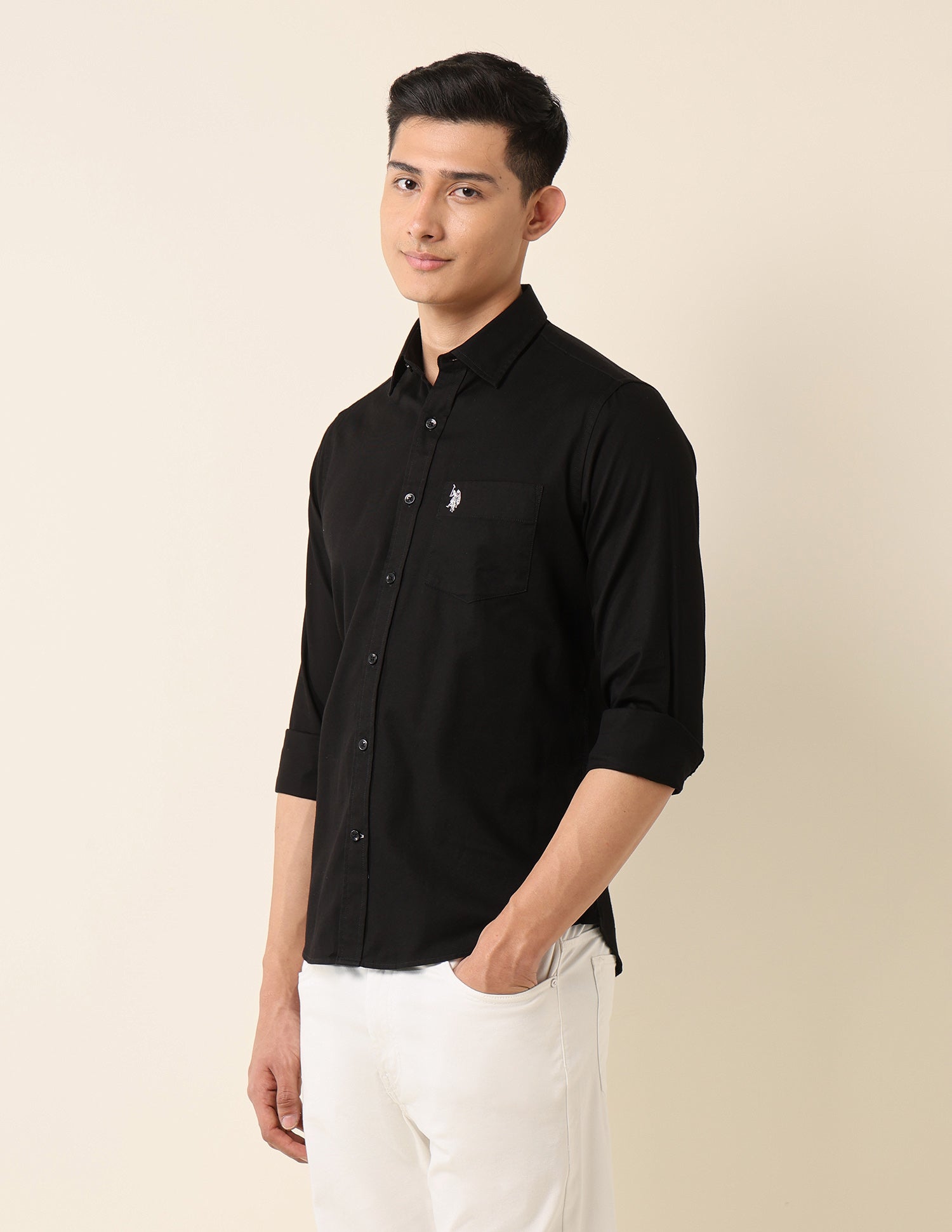Tailored Fit Pure Cotton Shirt Black - U.S. Polo Assn. India | Large