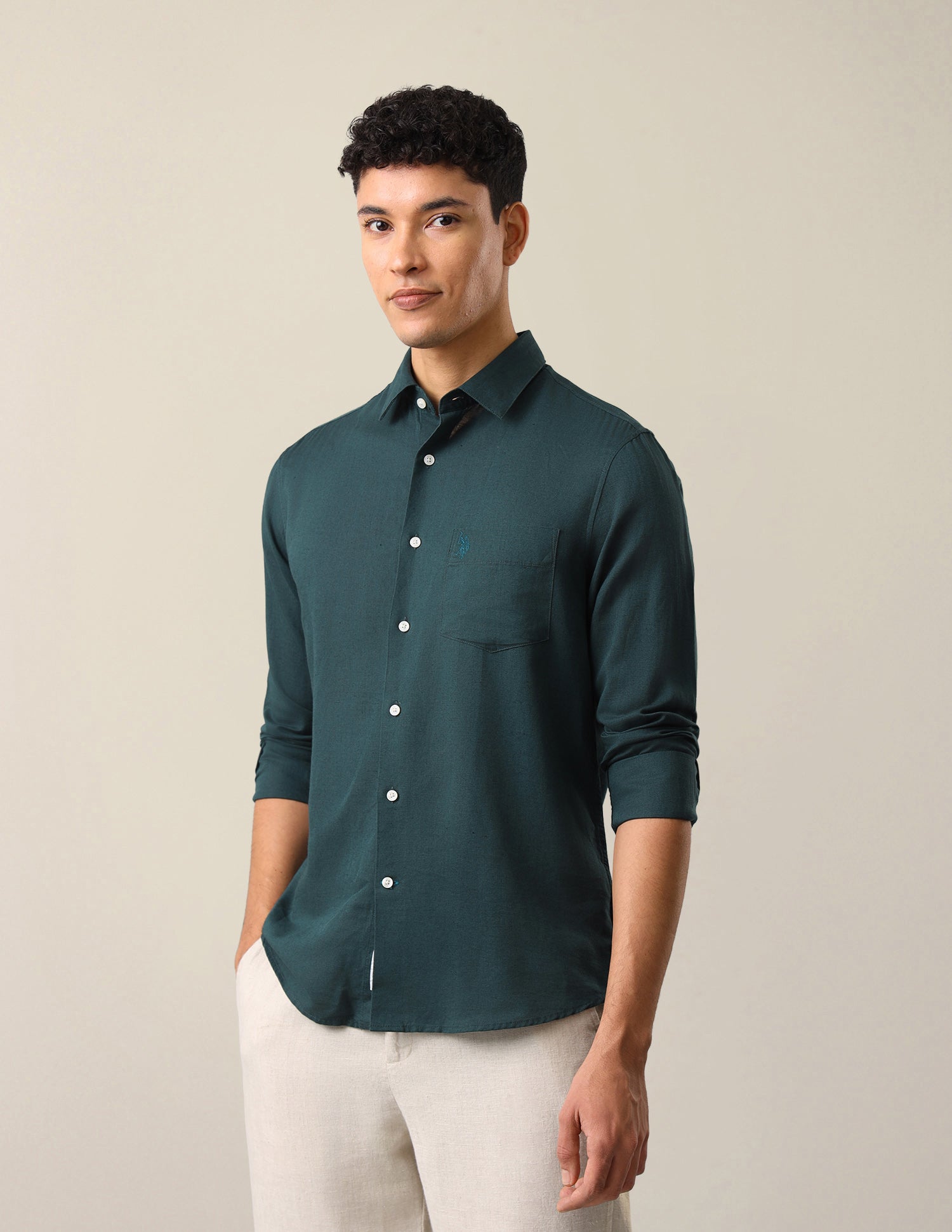Solid Tailored Fit Shirt Blue - U.S. Polo Assn. India | Large