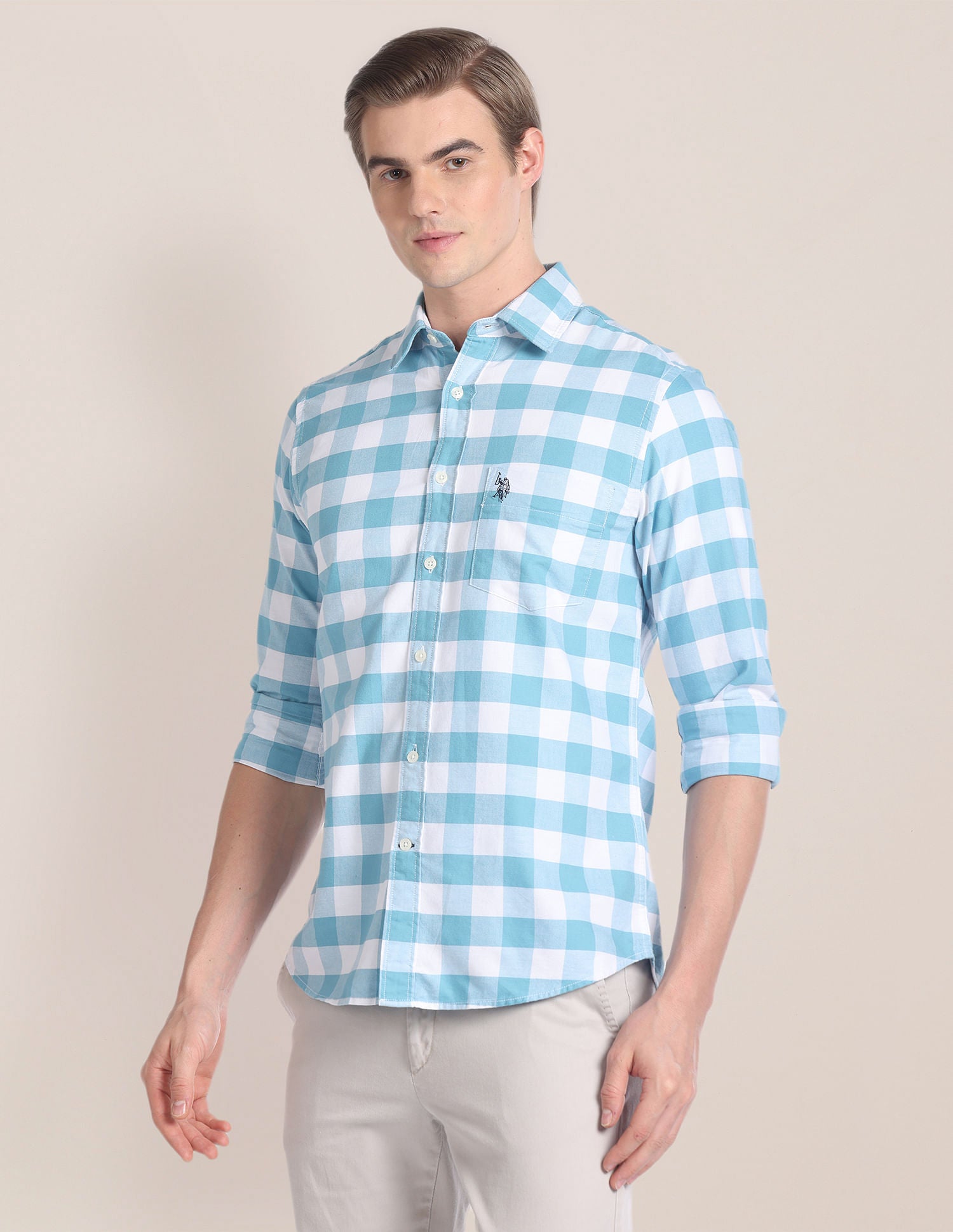 Buffalo Check Cotton Shirt Blue - U.S. POLO ASSN. | Large