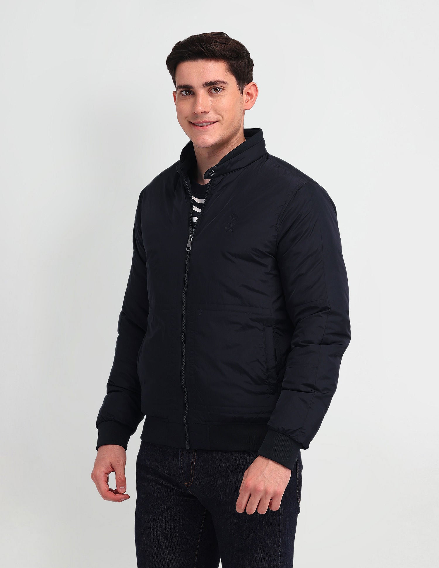 Regular Fit Solid Casual Jacket Navy - U.S. Polo Assn. India | Large