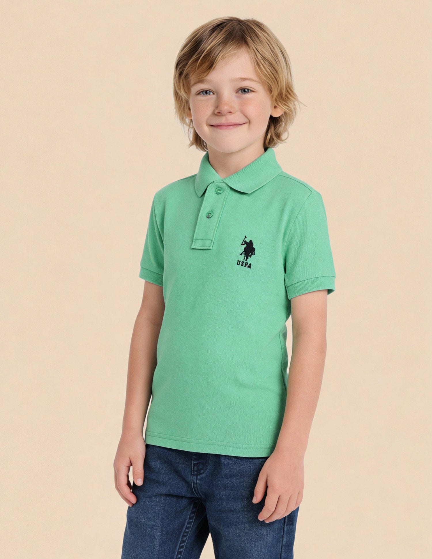 Pure Cotton Solid Polo Shirt Green - U.S. Polo Assn. India | Large
