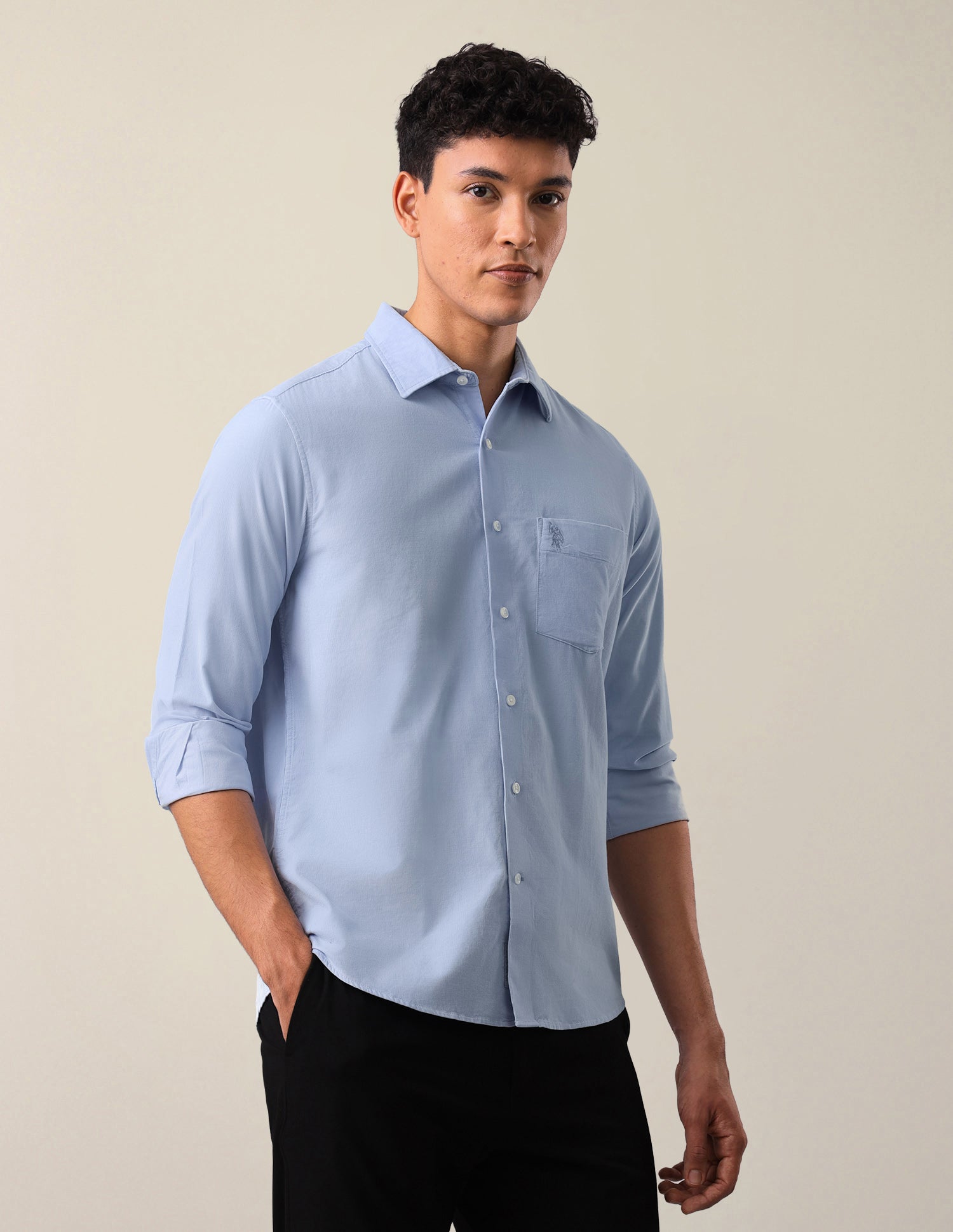 Corduroy Solid Shirt Light Blue - U.S. Polo Assn. India | Large