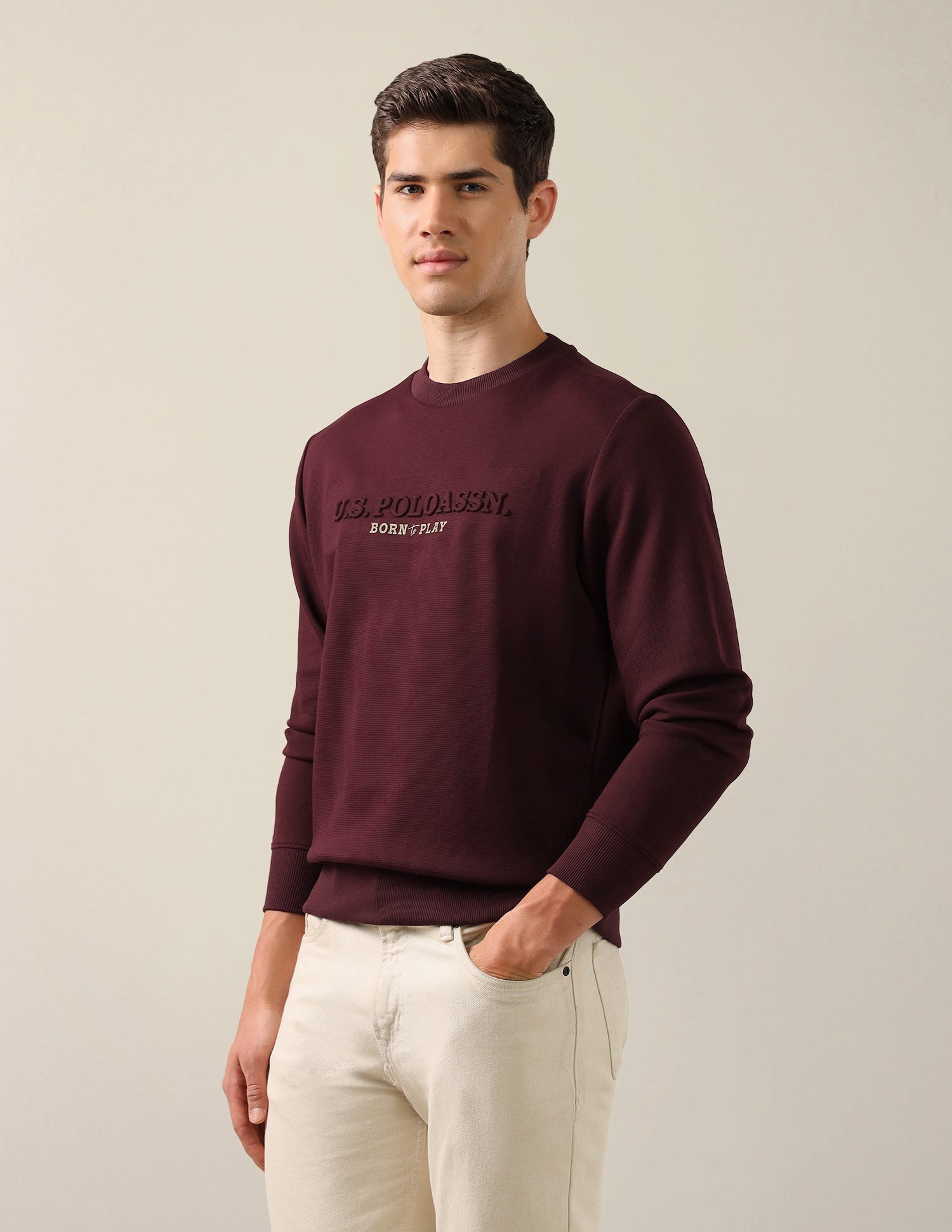 Brand Embossed Slim Fit Sweatshirt Maroon - U.S. Polo Assn. India | Large