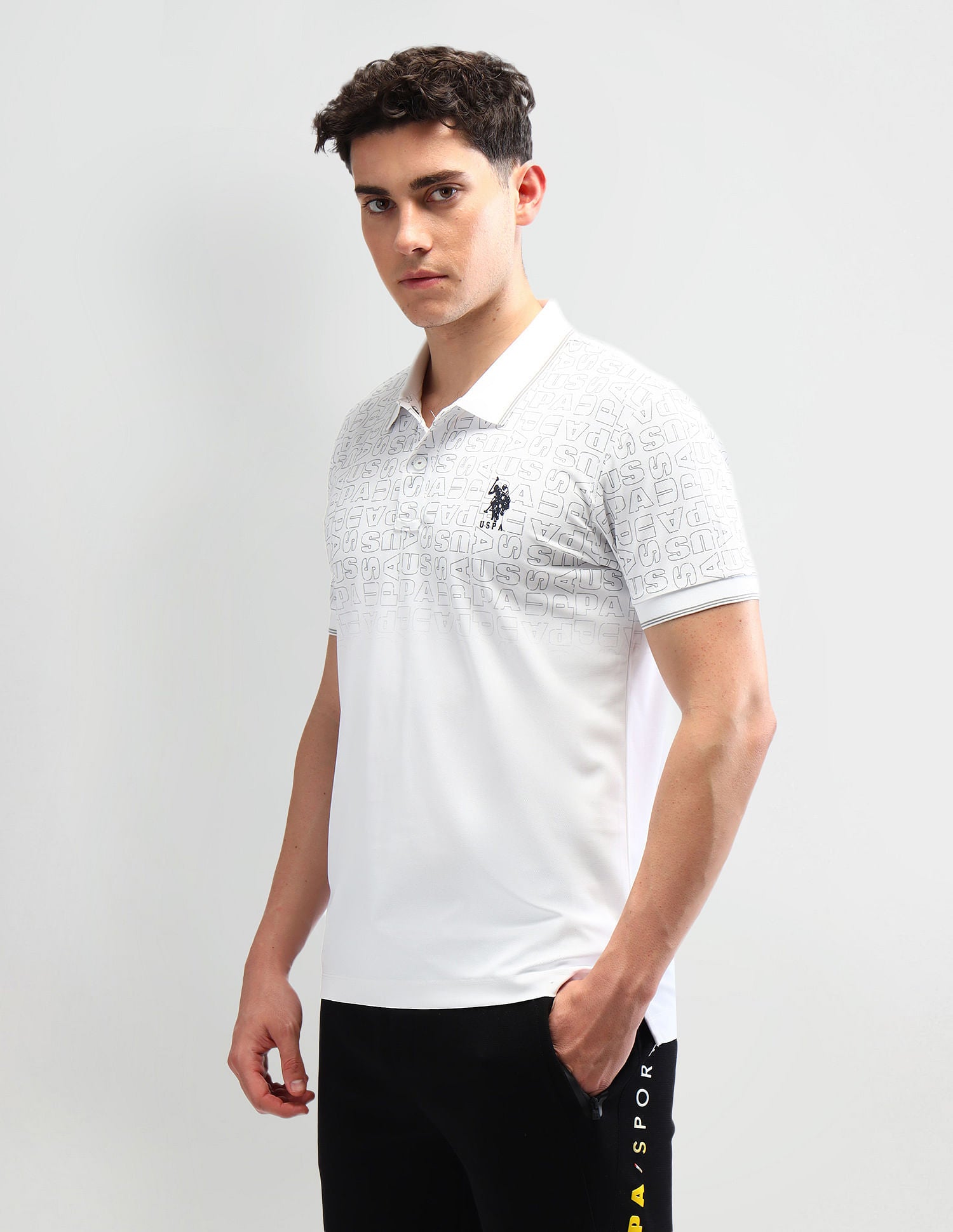 Slim Fit Printed Polo Shirt White - U.S. Polo Assn. India | Large