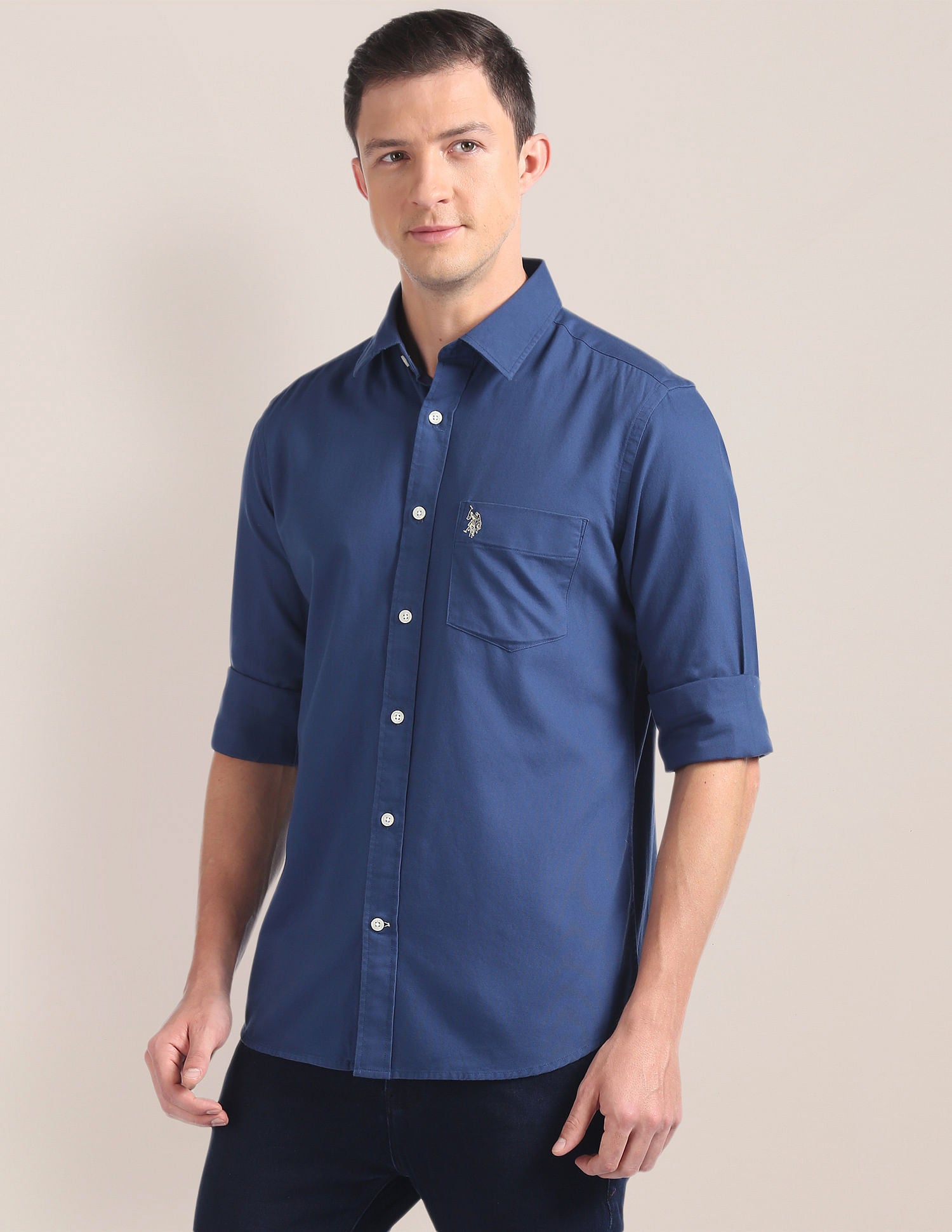 Solid Tailored Regular Fit Shirt Navy - U.S. Polo Assn. India | Large