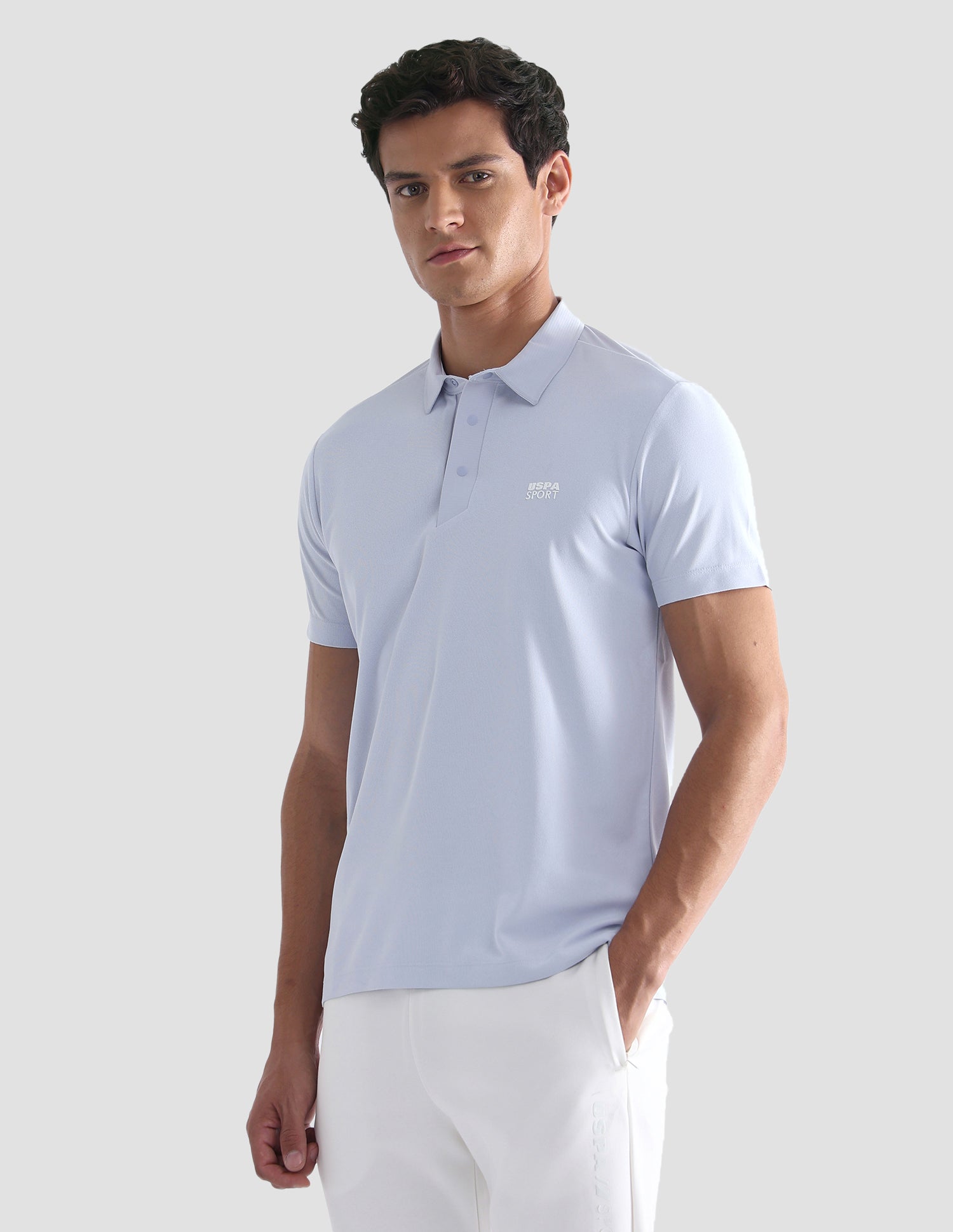 Solid Slim Fit Active Polo Shirt Light Blue - U.S. Polo Assn. India | Large