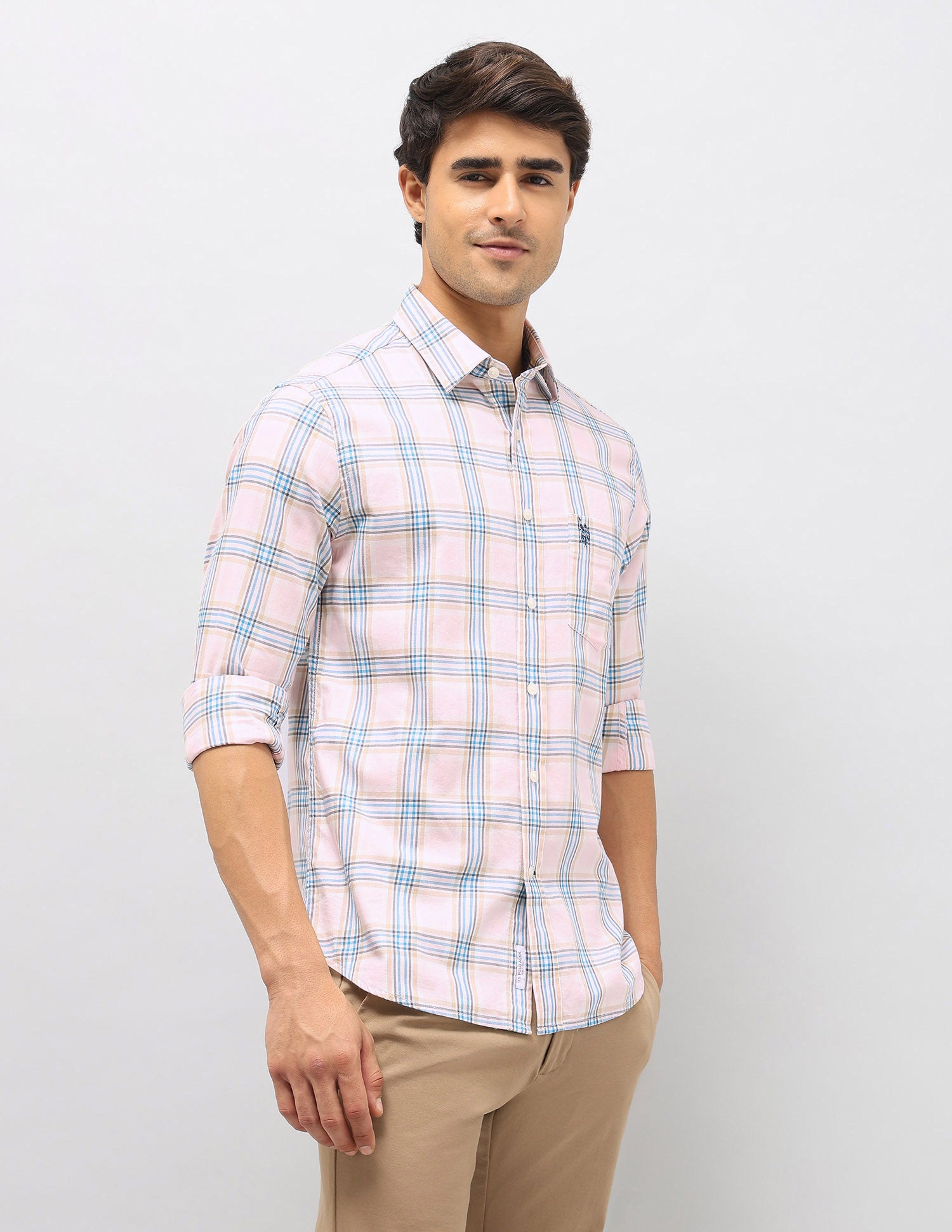 Plaid Checked Pure Cotton Shirt Pink - U.S. Polo Assn. India | Large