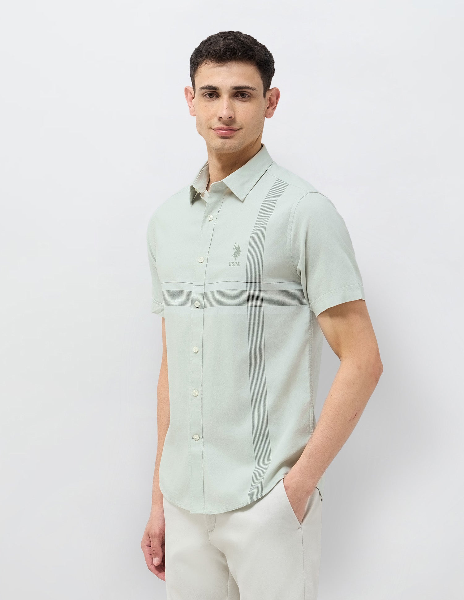 Tailored Fit Vertical Striped Shirt Green - U.S. Polo Assn. India | Large
