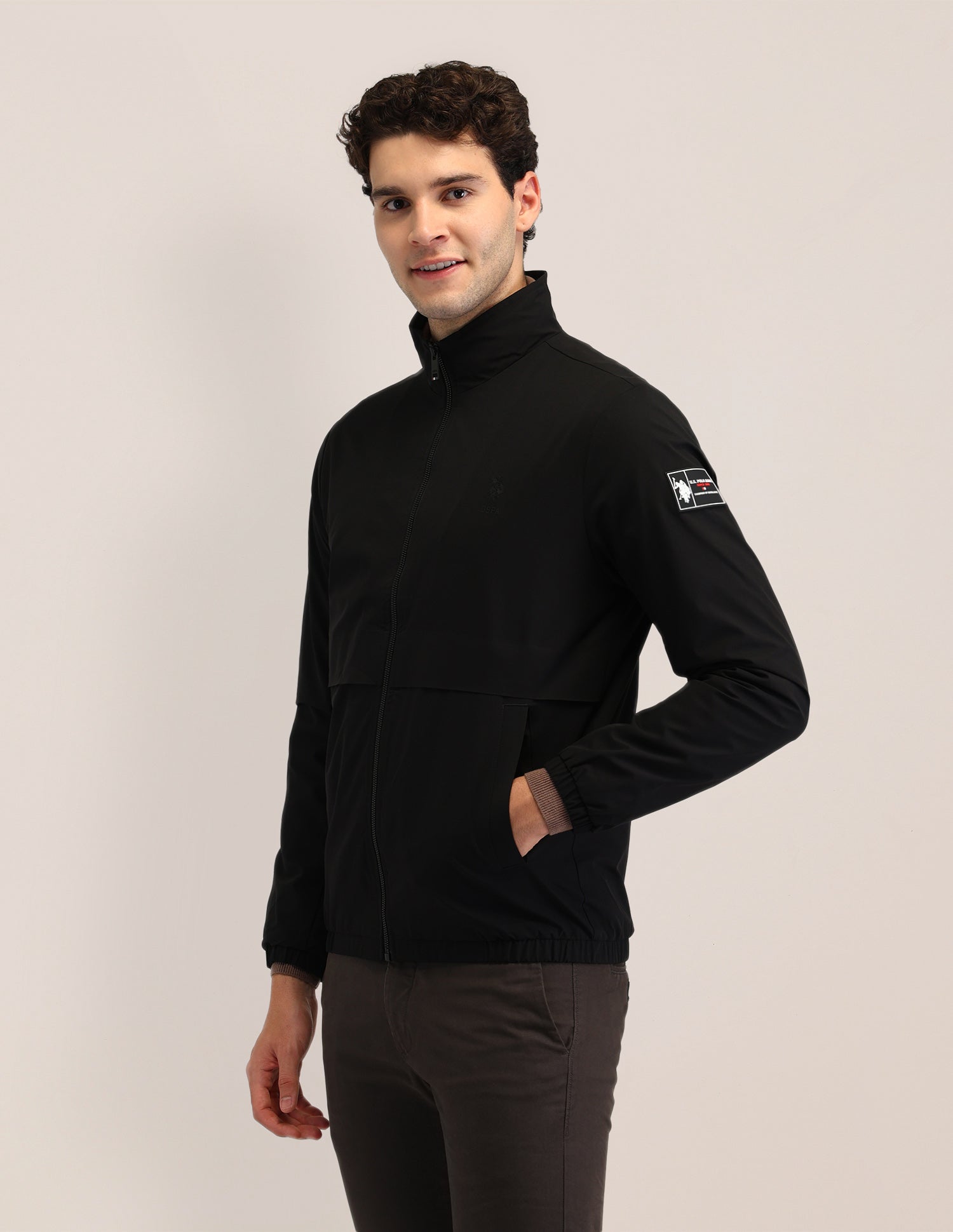 Solid High Neck Casual Jacket Black - U.S. POLO ASSN. | Large
