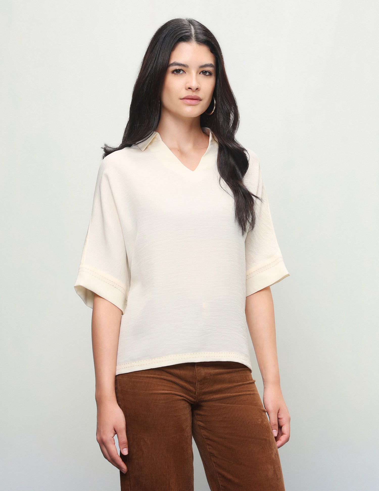 Solid Boxy Fit Shirt Beige - U.S. Polo Assn. India | Large