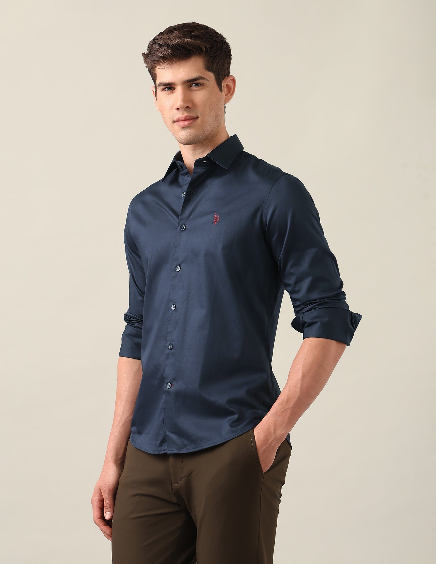 Satin Tailored Fit Shirt Navy - U.S. Polo Assn. India | Large