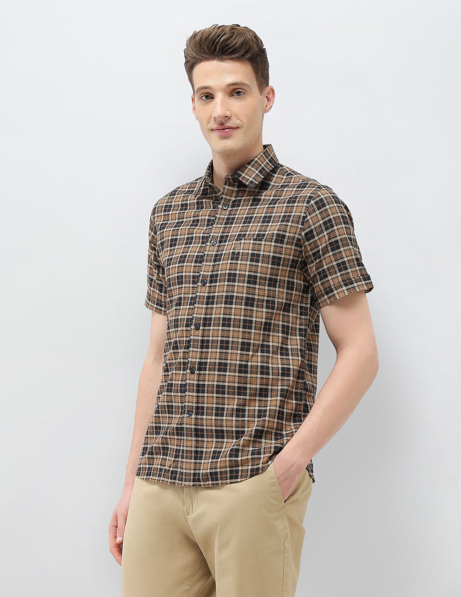Plaid Checked Elevnado Regular Fit Shirt Brown - U.S. Polo Assn. India | Large