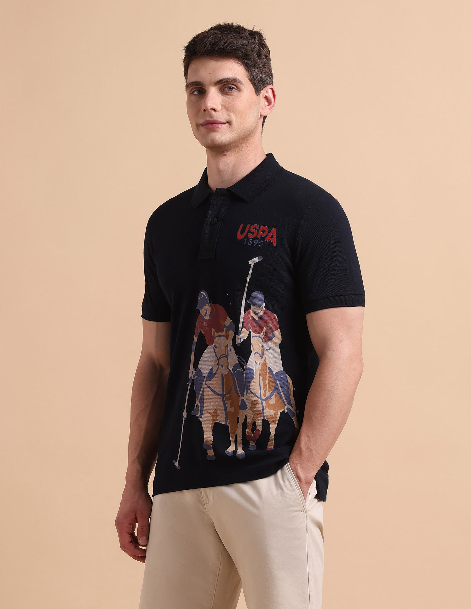 Brand Printed Pure Cotton Polo Shirt Navy - U.S. POLO ASSN. | Large