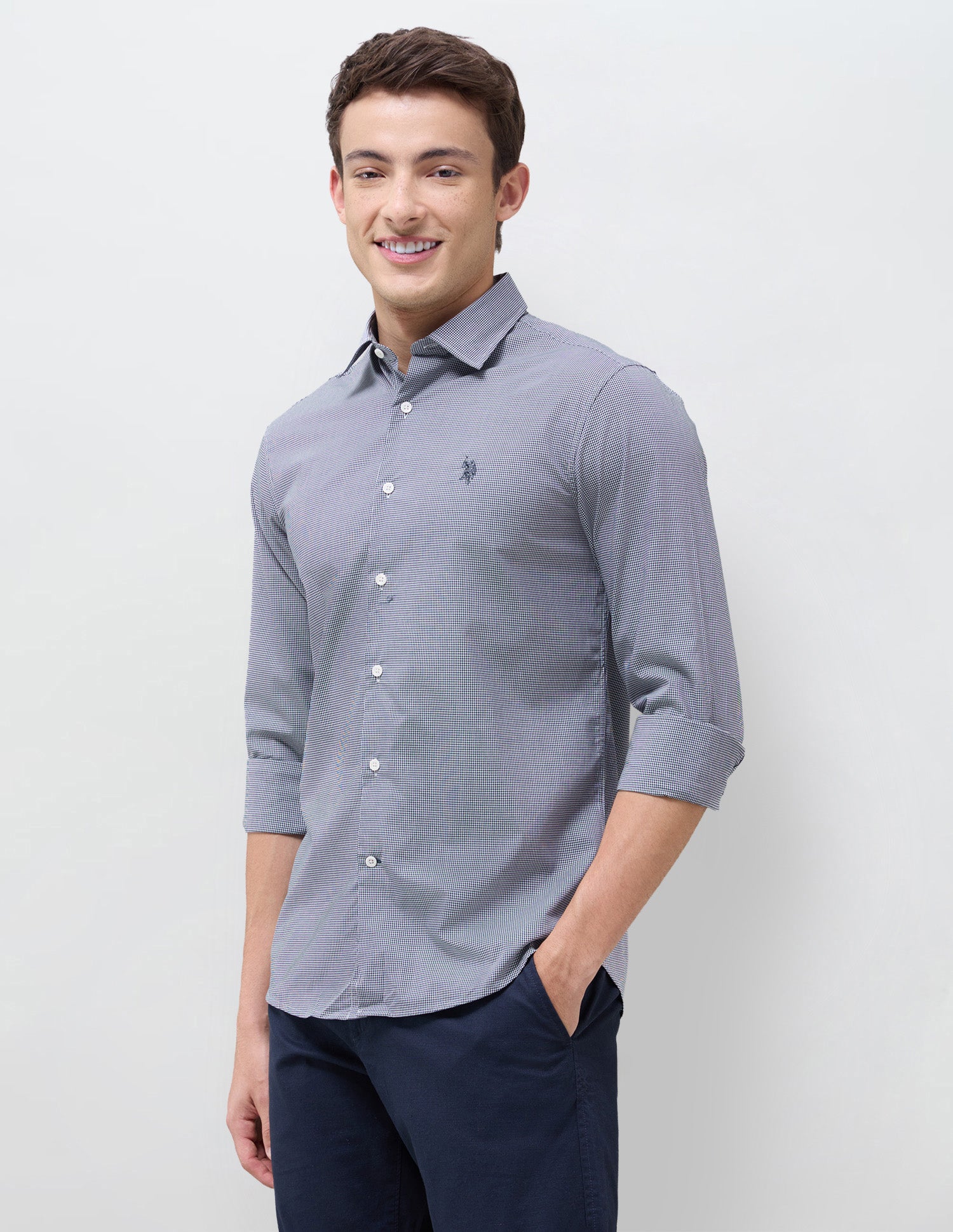 Poplin Micro Checked Shirt Navy - U.S. Polo Assn. India | Large