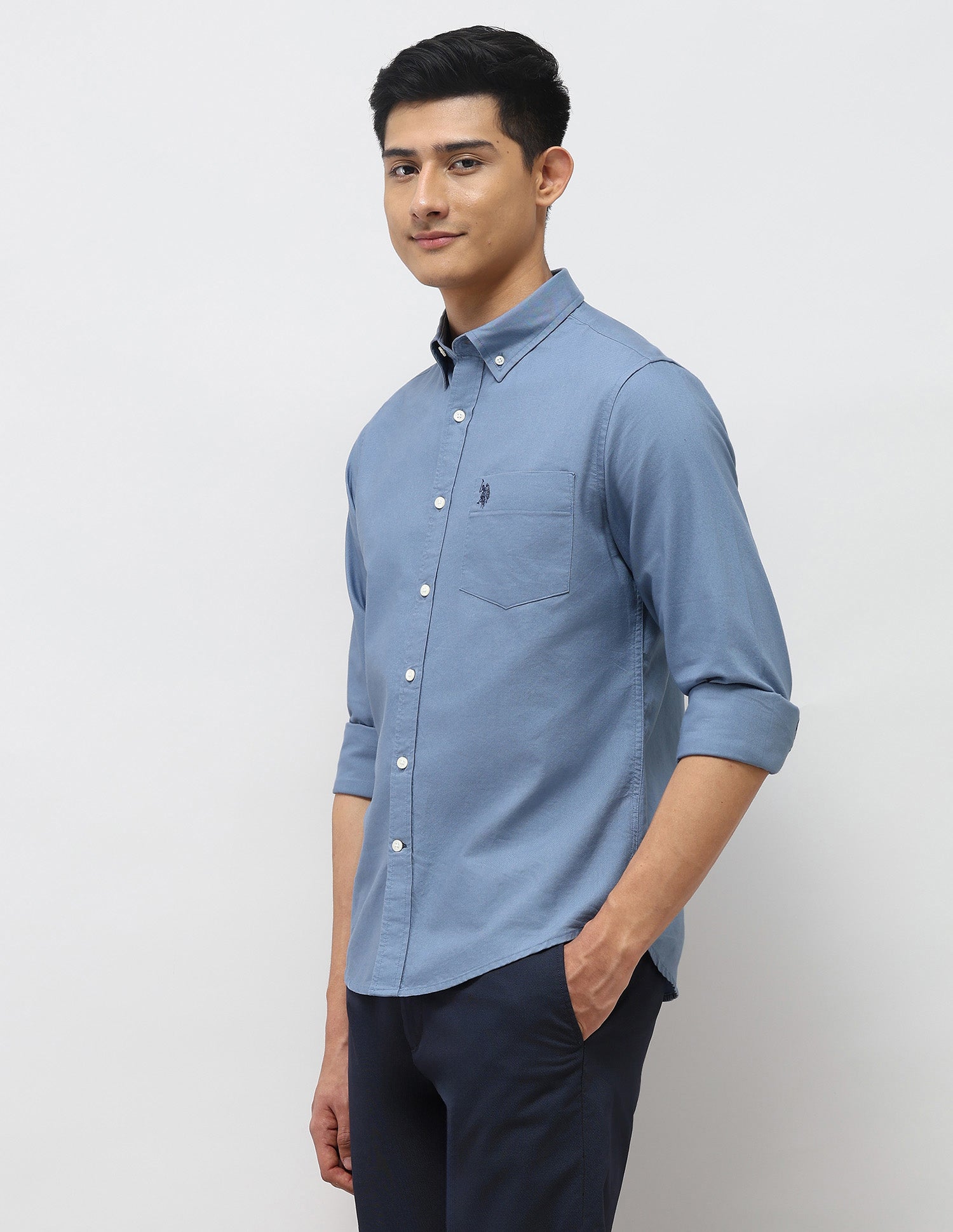 Tailored Fit Oxford Button Down Shirt Blue - U.S. Polo Assn. India | Large
