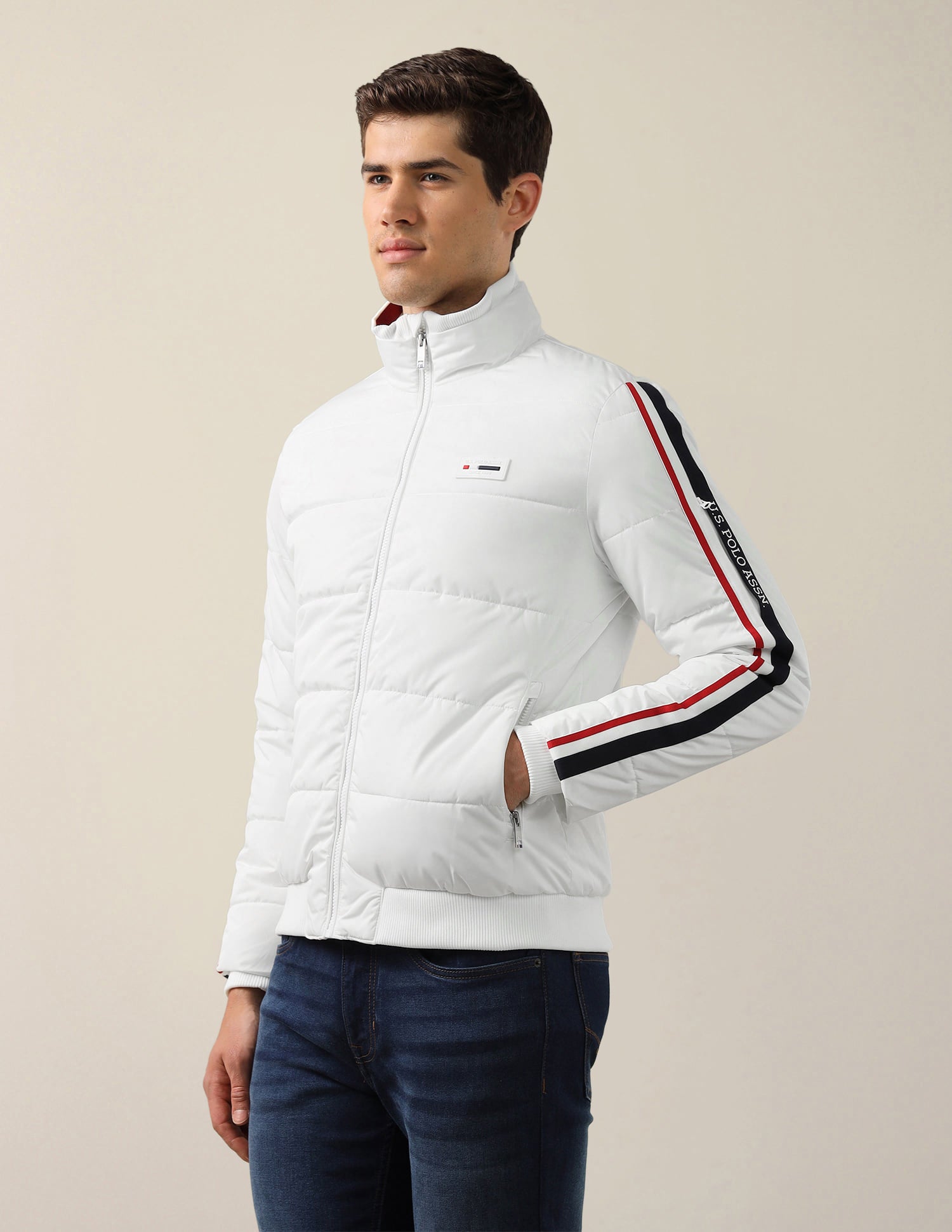 Solid Regular Fit Jacket White - U.S. Polo Assn. India | Large