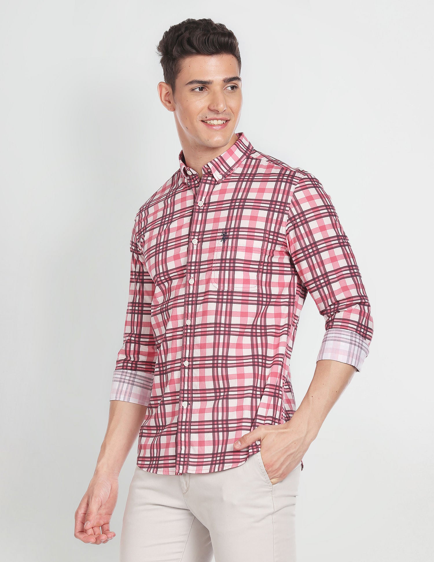 Slim Fit Plaid Shirt Pink - U.S. Polo Assn. India | Large