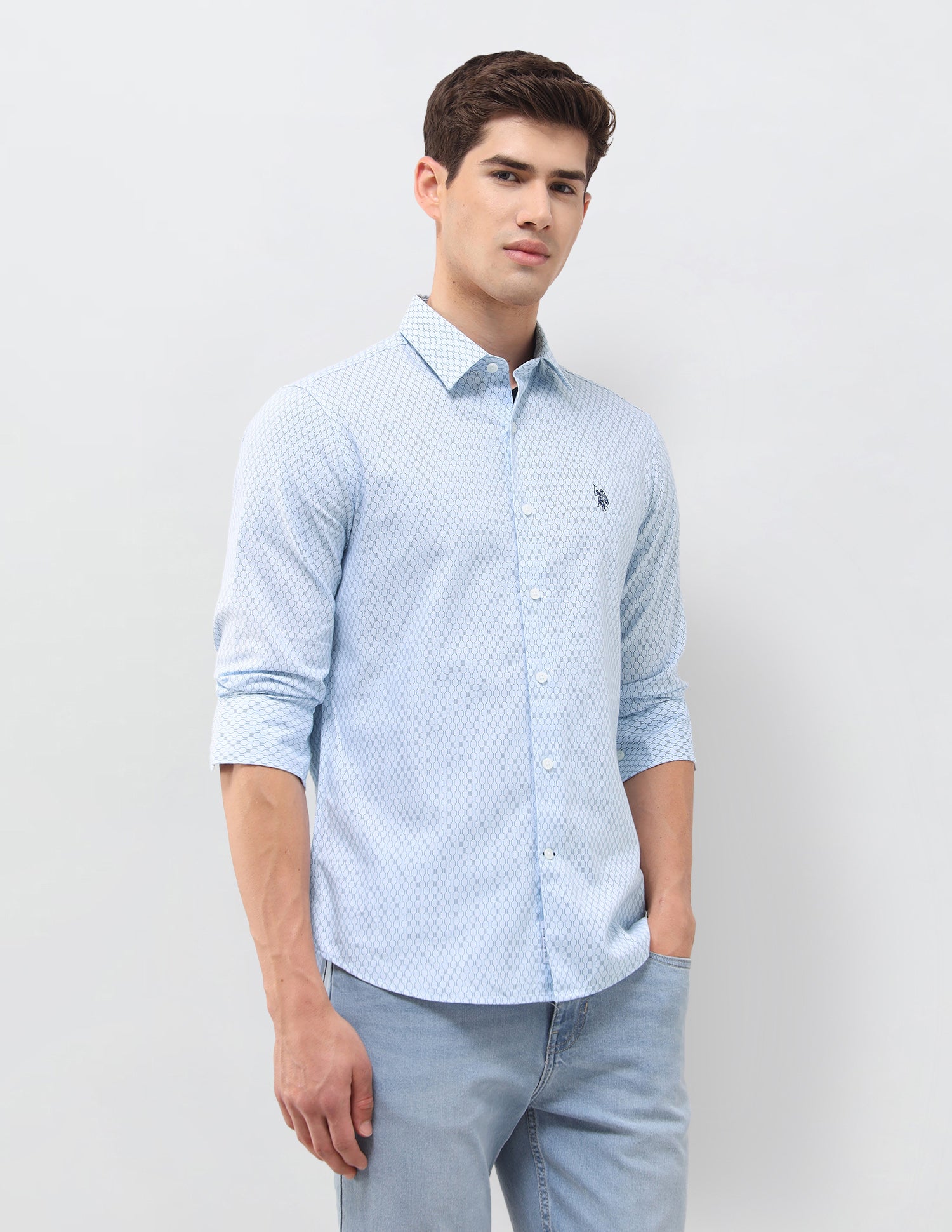 Geometric Printed Oxford Shirt Blue - U.S. Polo Assn. India | Large