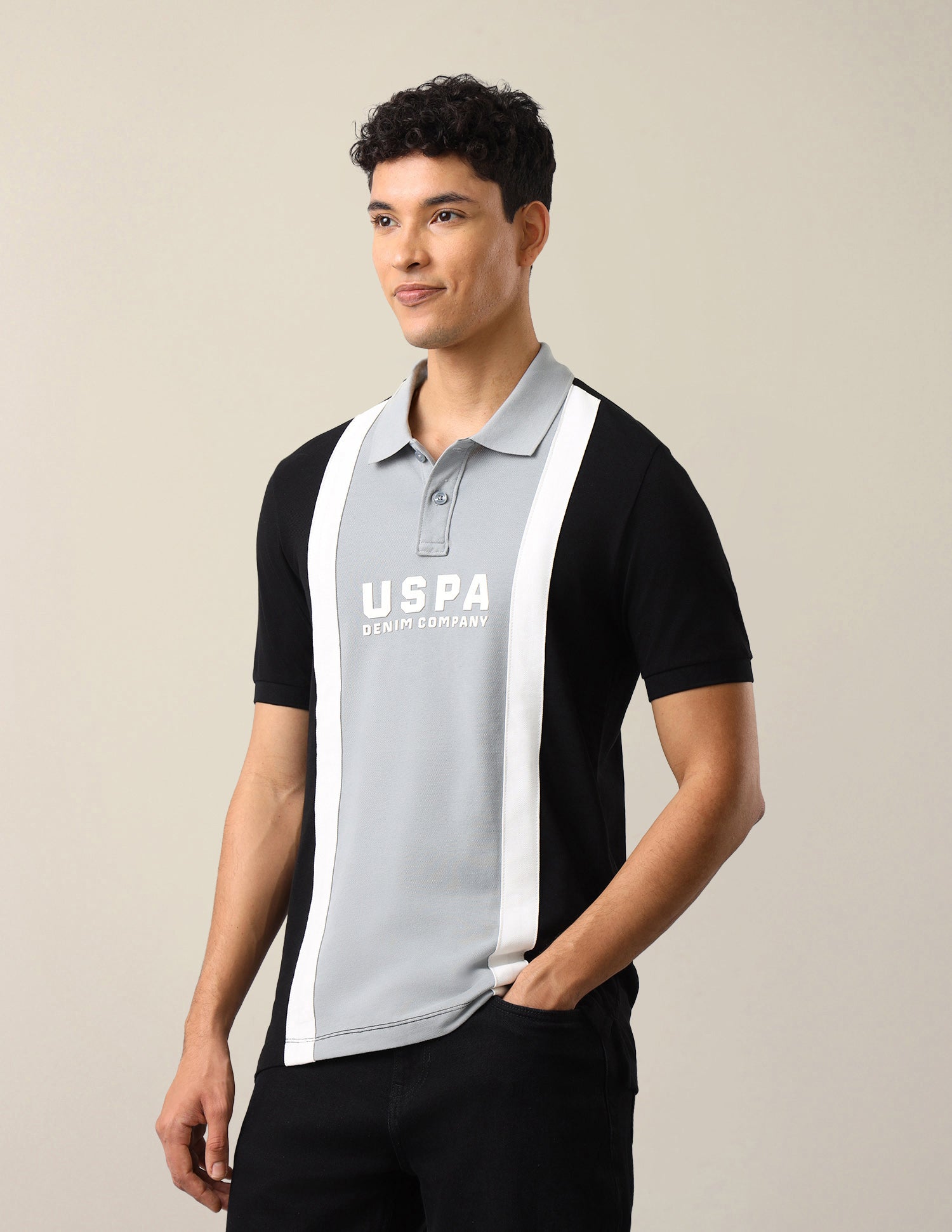 Colourblocked Slim Fit Polo Shirt Black - U.S. Polo Assn. India | Large