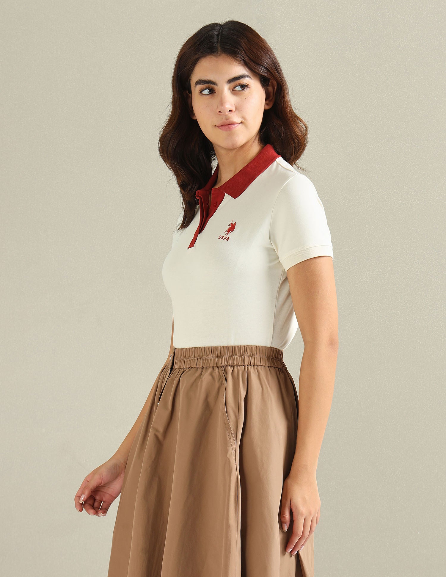 Contrast Collar Pique Polo Shirt Ecru - U.S. POLO ASSN. | Large