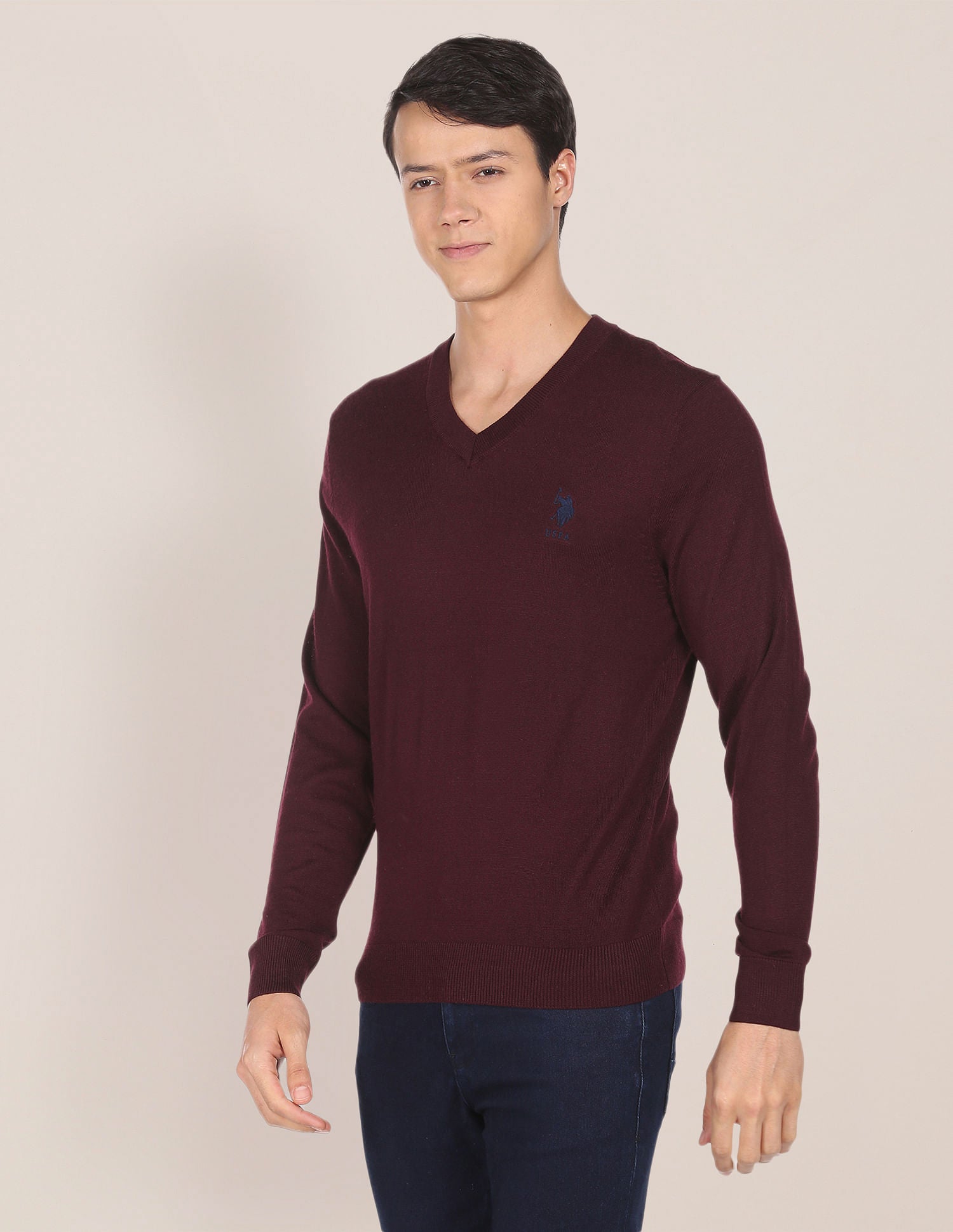 V-Neck Long Sleeve Sweater Maroon - U.S. Polo Assn. India | Large