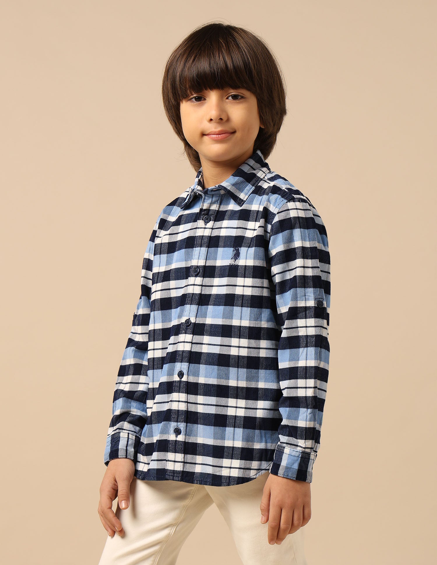 Boys Plaid Checked Corduroy Shirt Indigo - U.S. POLO ASSN. | Large
