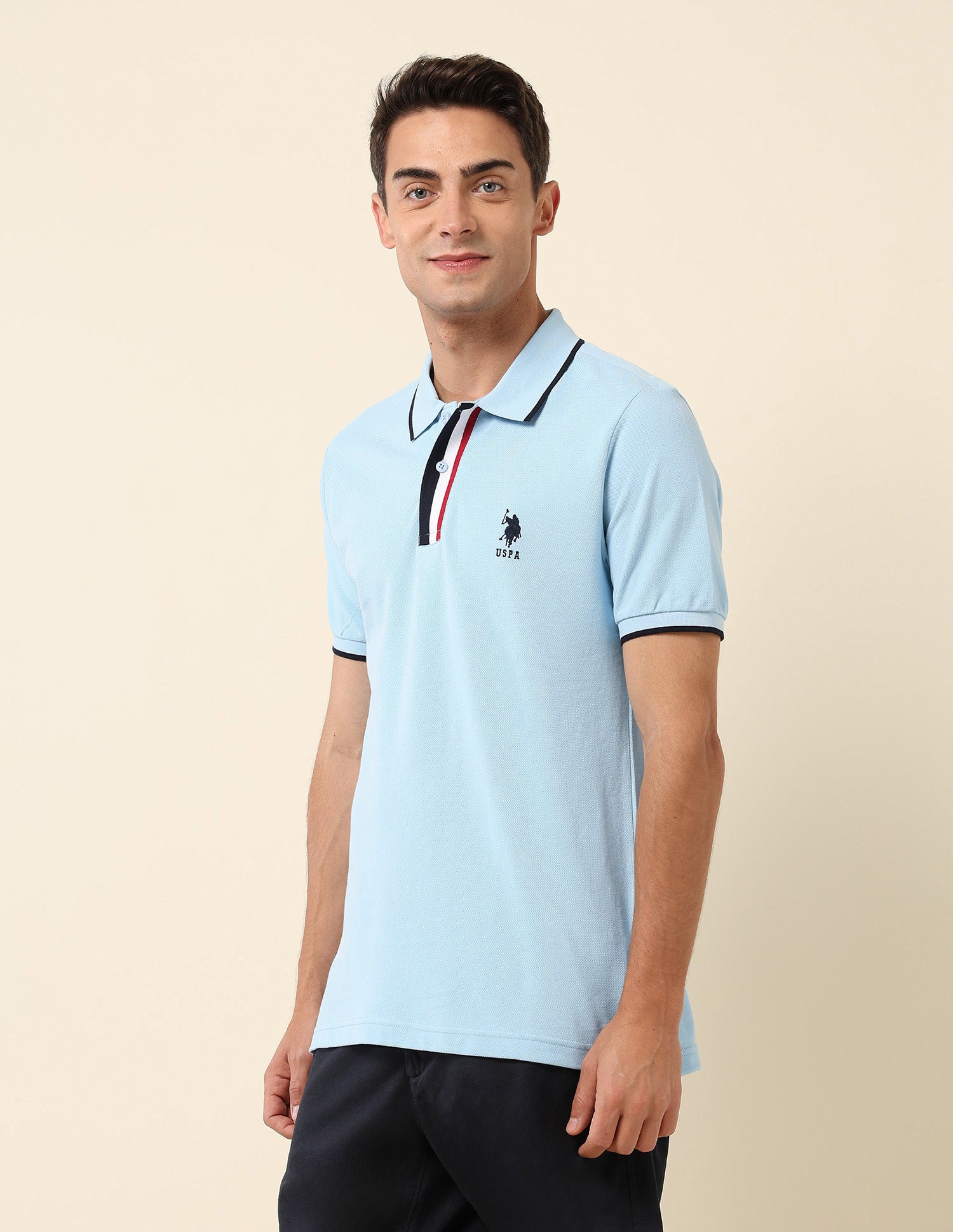 Slim Fit Solid Polo Shirt Light Blue - U.S. Polo Assn. India | Large