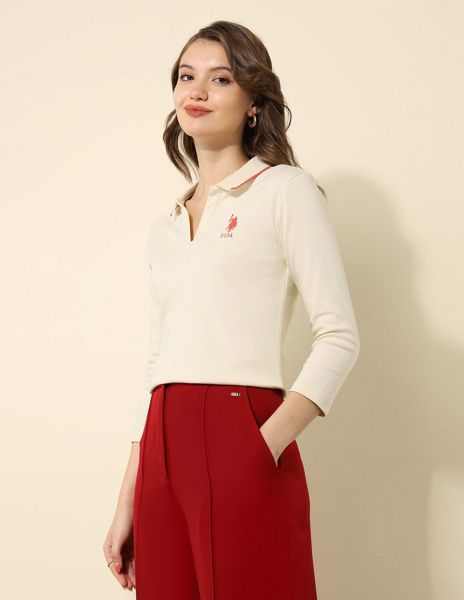 Tipped Collar Regular Fit Polo Shirt Ecru - U.S. POLO ASSN. | Large