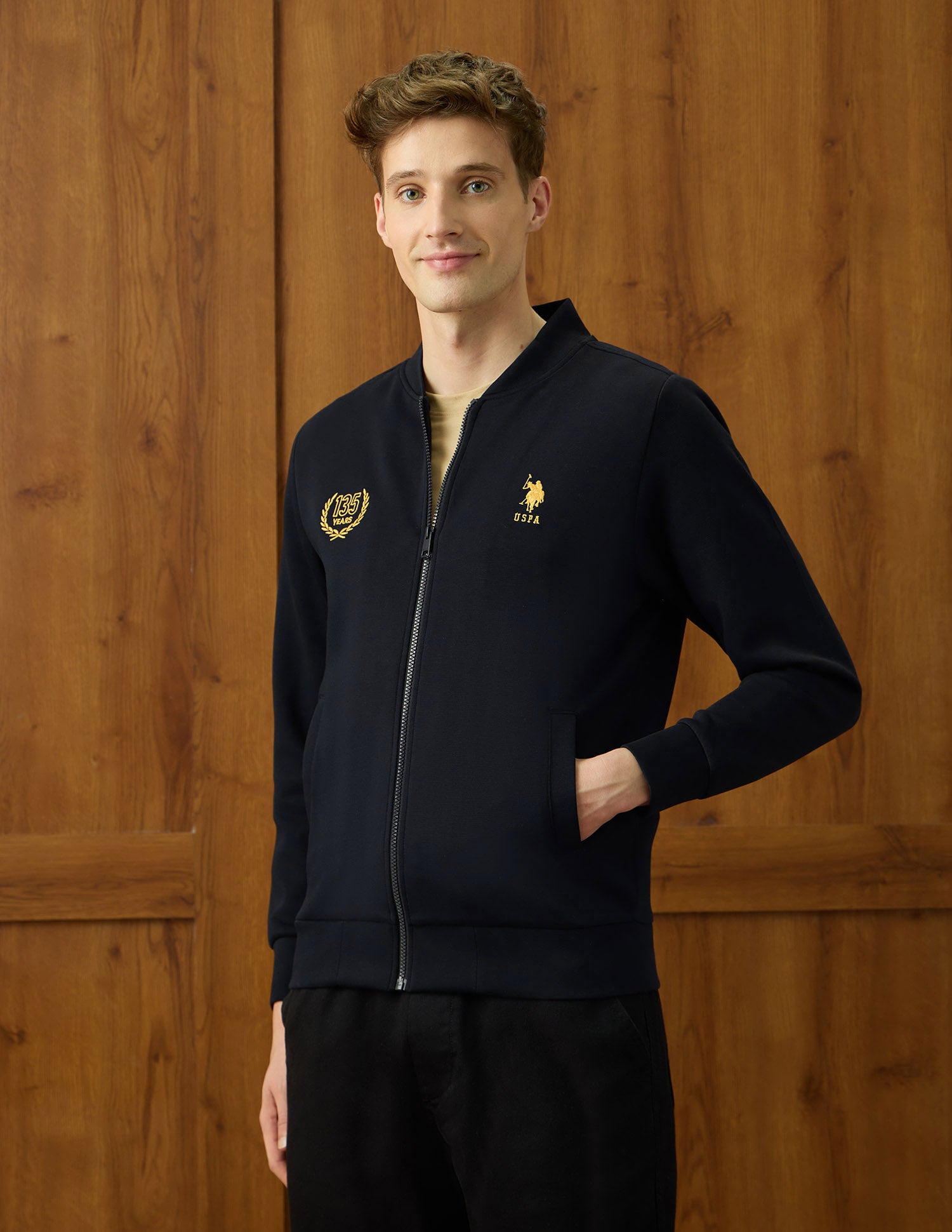 Brand Embroidered Varsity Theatre Zipper Sweatshirt Navy - U.S. POLO ASSN. | Large