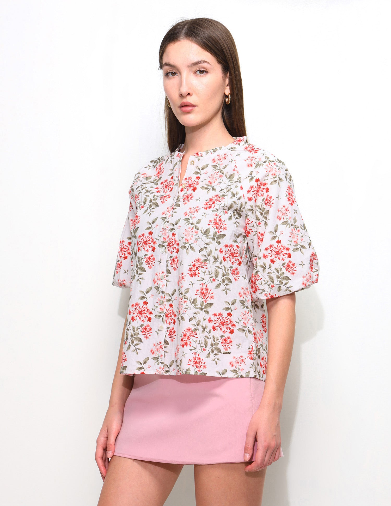 Raglan Balloon Sleeve Ruffle Neck Top White - U.S. Polo Assn. India | Large