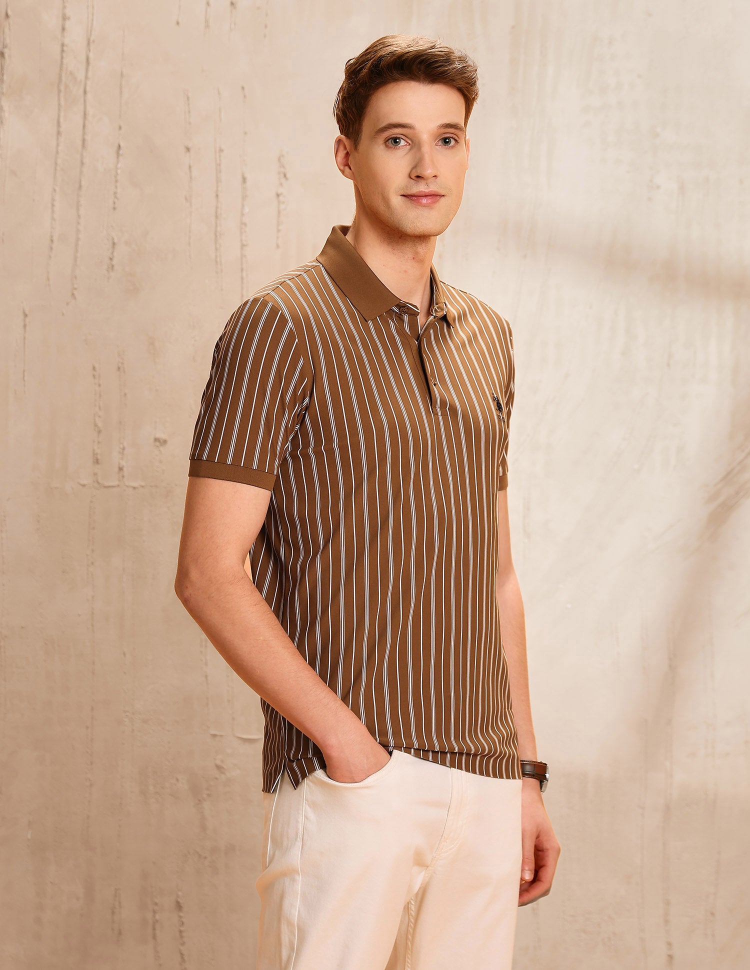 Vertical Striped Regular Fit Polo Shirt Brown - U.S. Polo Assn. India | Large