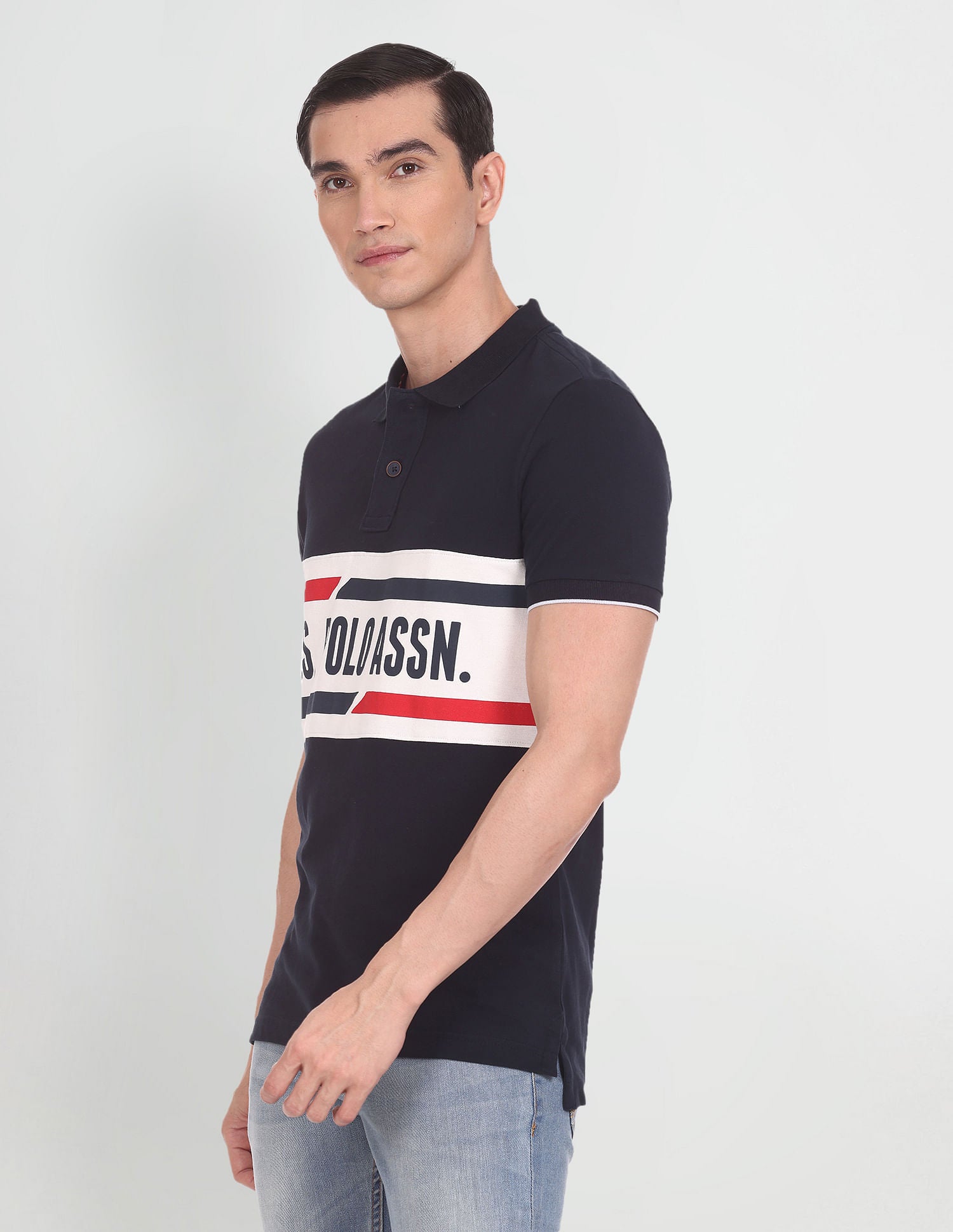 Typographic Print Cotton Polo Shirt Black - U.S. Polo Assn. India | Large