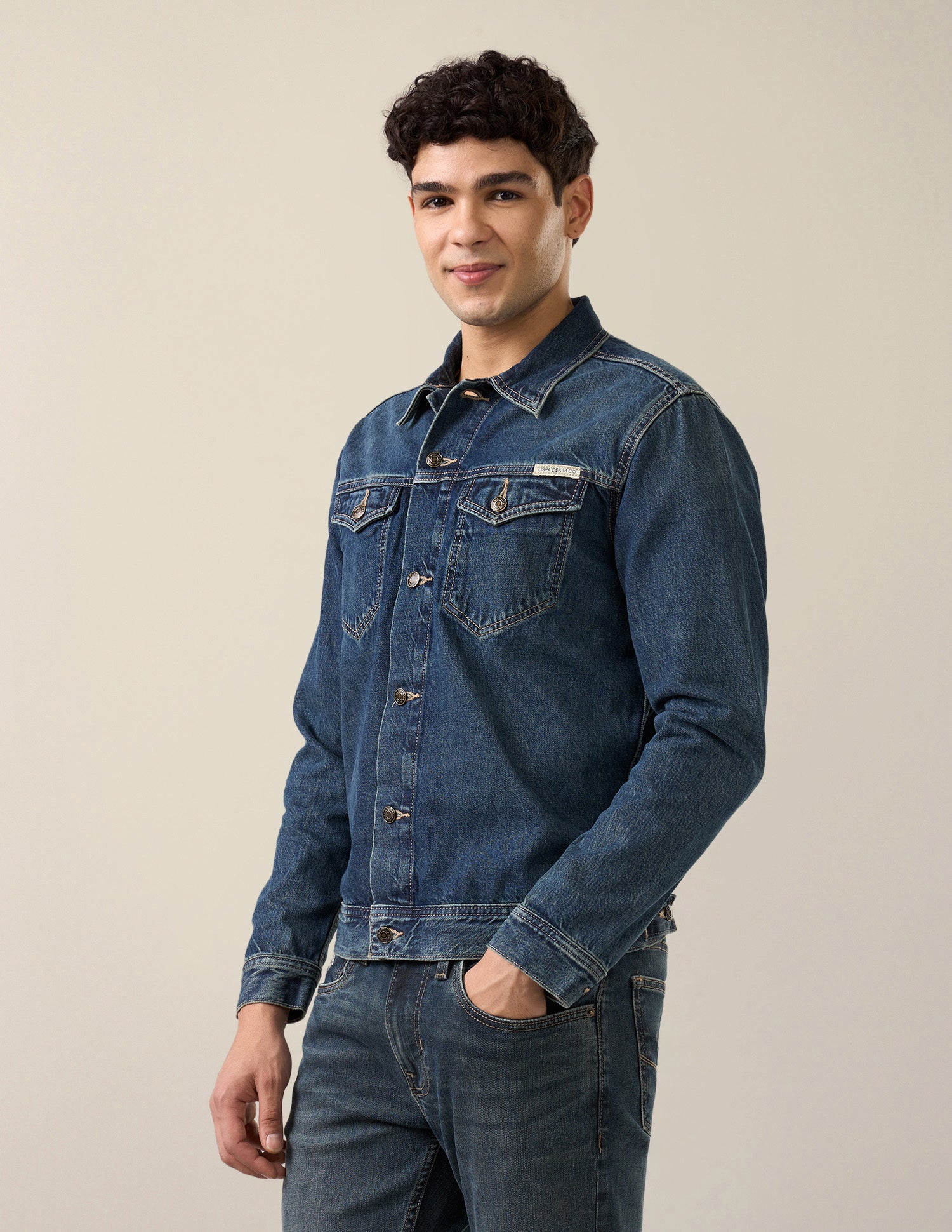 Solid Regular Fit Denim Jacket Dark Blue - U.S. Polo Assn. India | Large