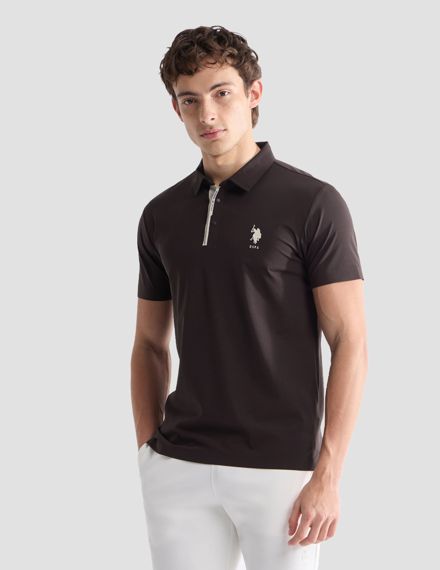 Solid Slim Fit Active Polo Shirt Dark Brown - U.S. Polo Assn. India | Large
