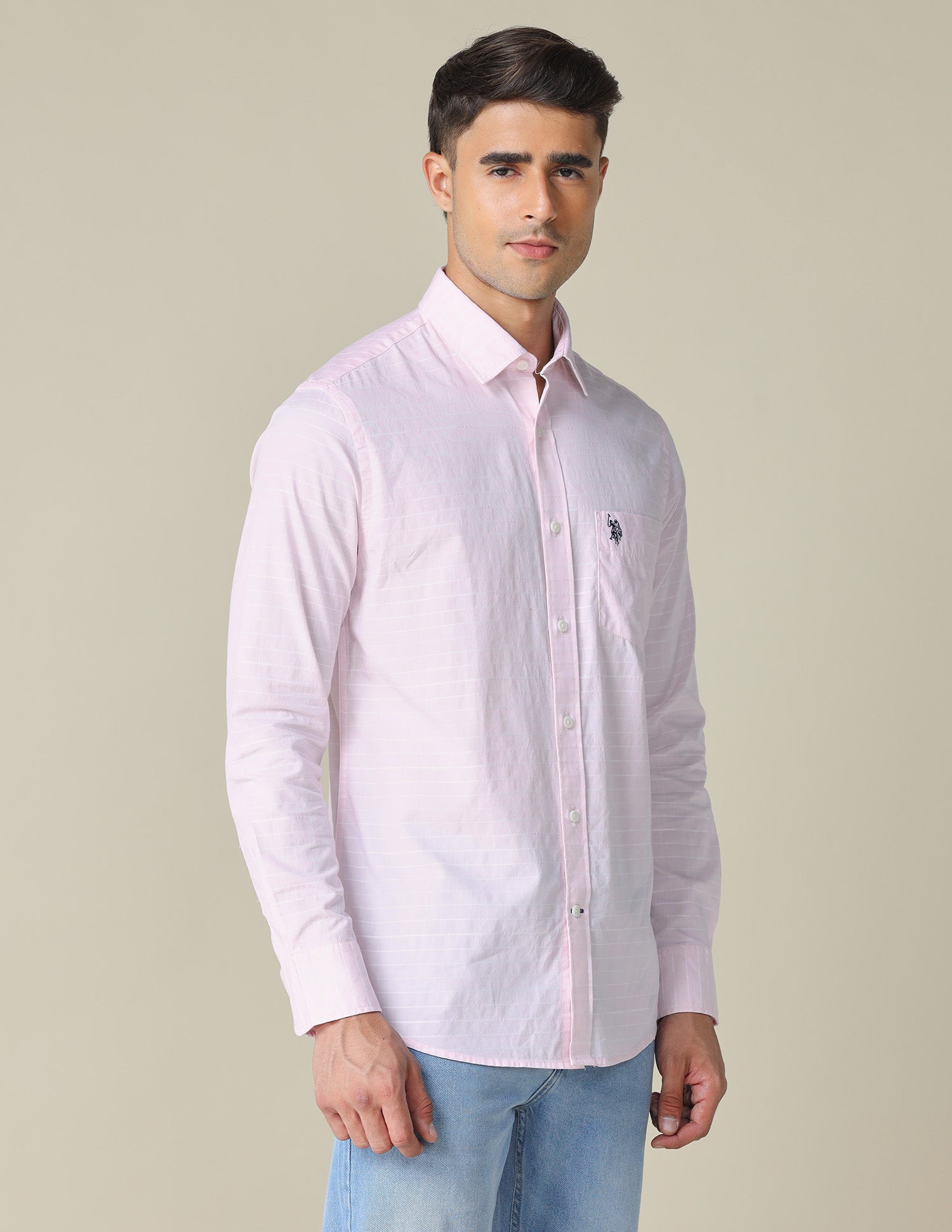 Horizontal Striped Tailored Fit Shirt Pink - U.S. POLO ASSN. | Large