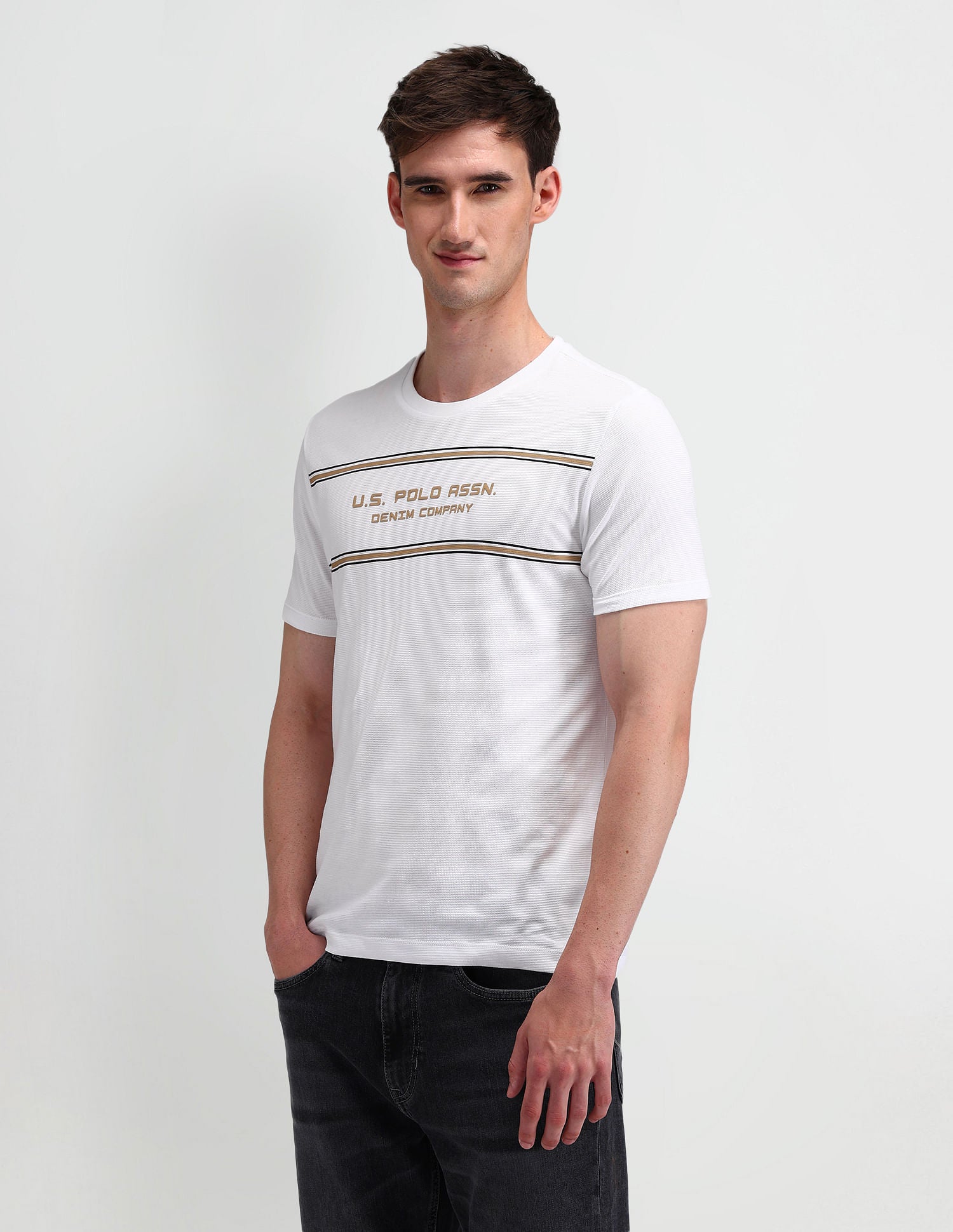 Muscle Fit Horizontal Striped T-Shirt White - U.S. Polo Assn. India | Large