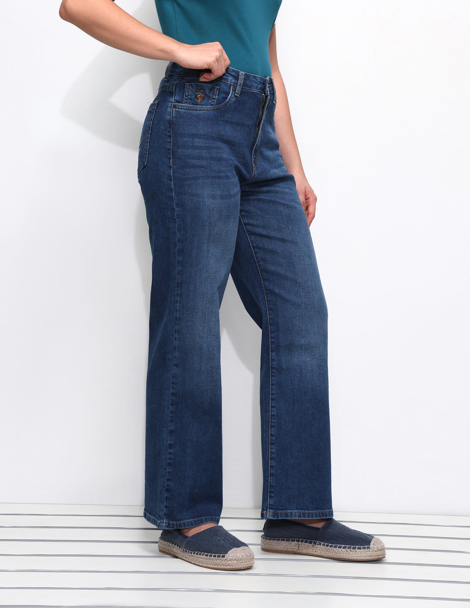 High Rise Wide Leg Jeans Blue - U.S. Polo Assn. India | Large